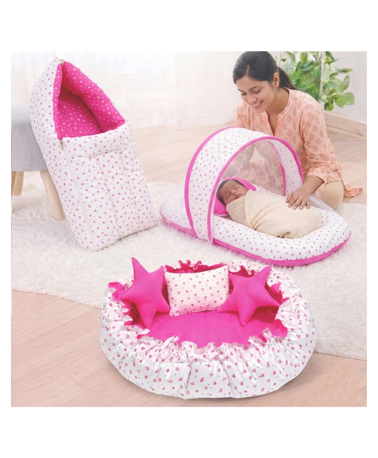 Fareto Baby Sleeping Essential Reversible Nest - Pink-image-11