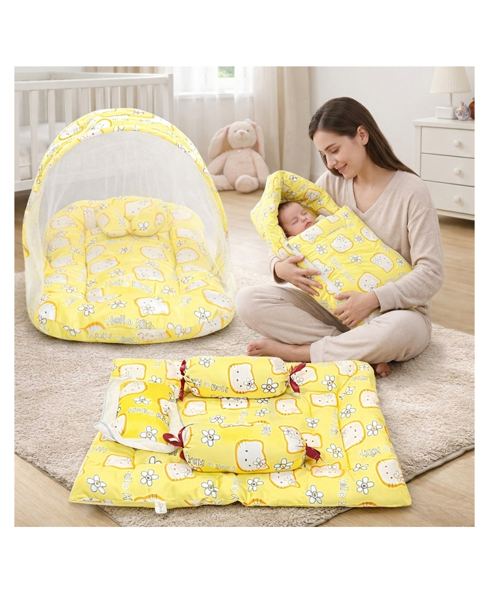 Fareto Combo of Baby Fullset Kitty Bed Set - Yellow-picture-23