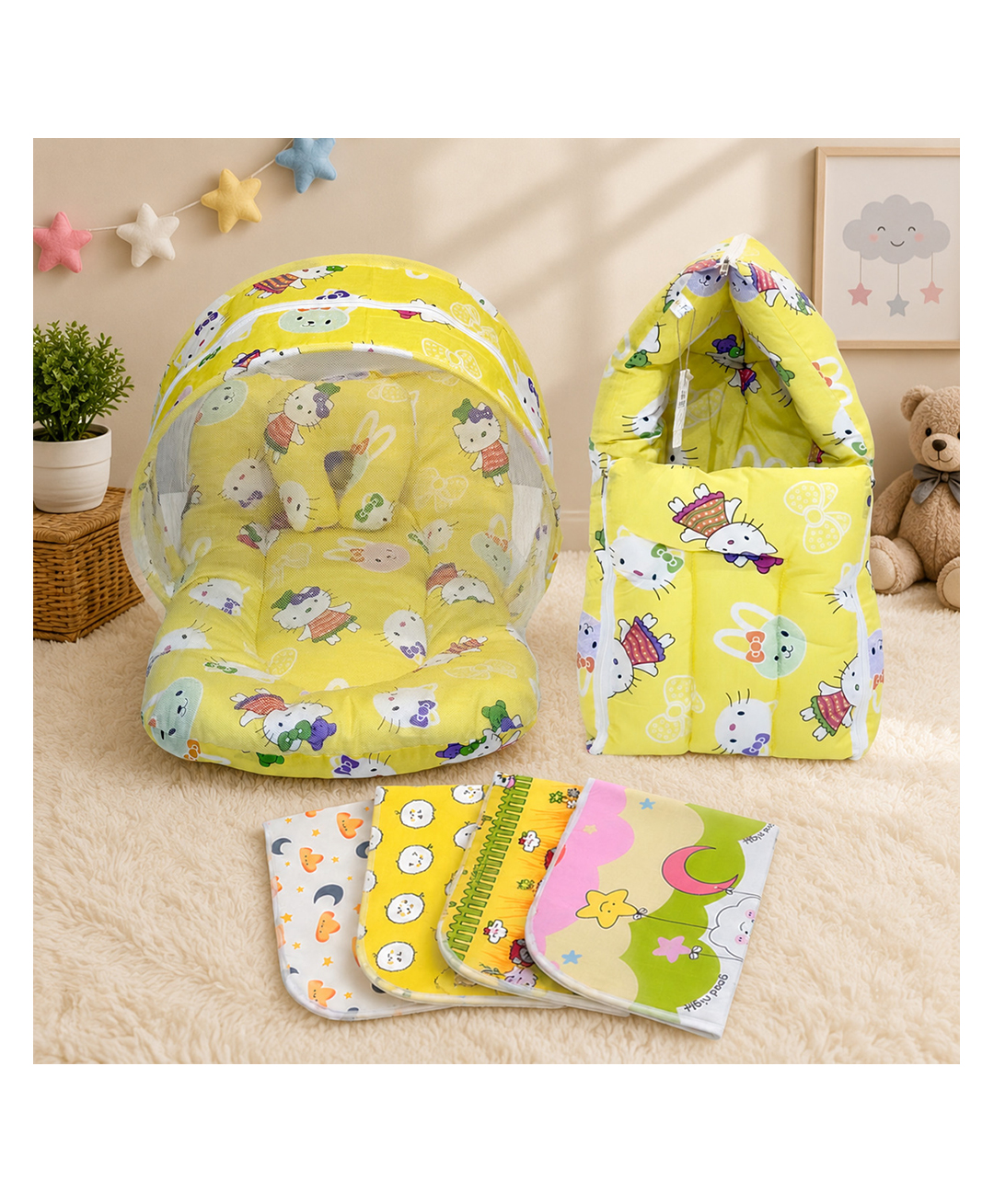 Fareto Baby's Gift Pack Combo of  Mattress Net Bed Carry Bad Plastic - Yellow-image-30