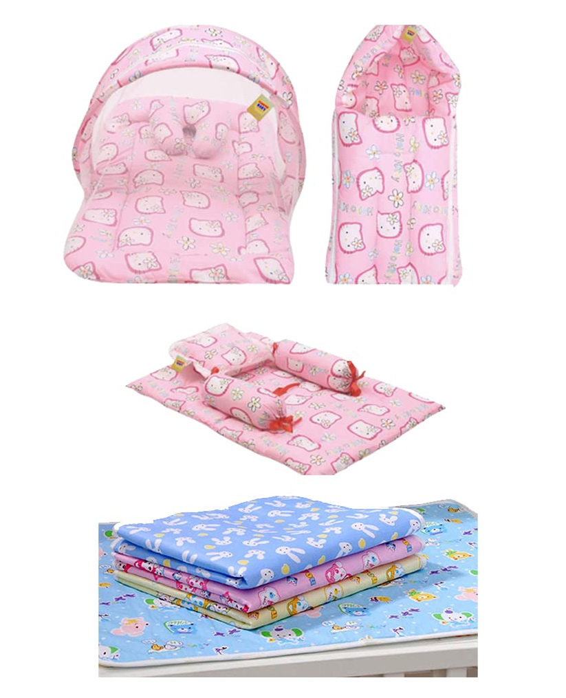 Fareto Combo of Baby Mattress with Net Sleeping Bag Plastic - Pink-picture-26