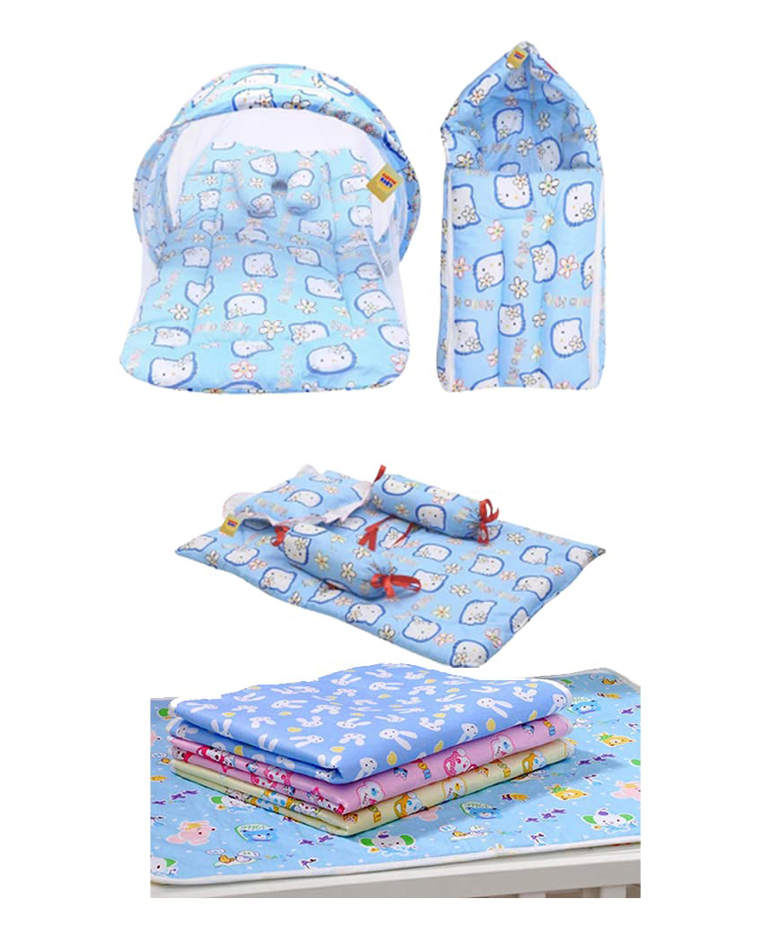 Fareto Combo of Baby Mattress with Net Sleeping Bag Plastic - Blue-picture-24