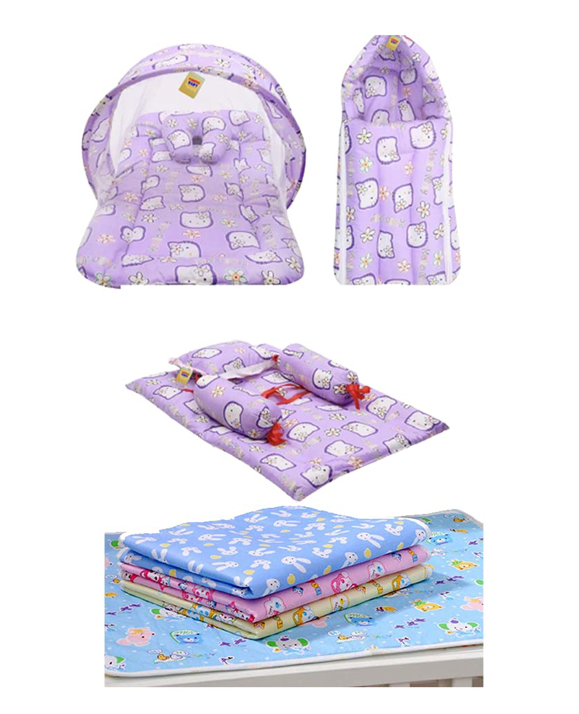 Fareto Combo of Baby Mattress with Net Sleeping Bag Plastic - Purple-picture-14