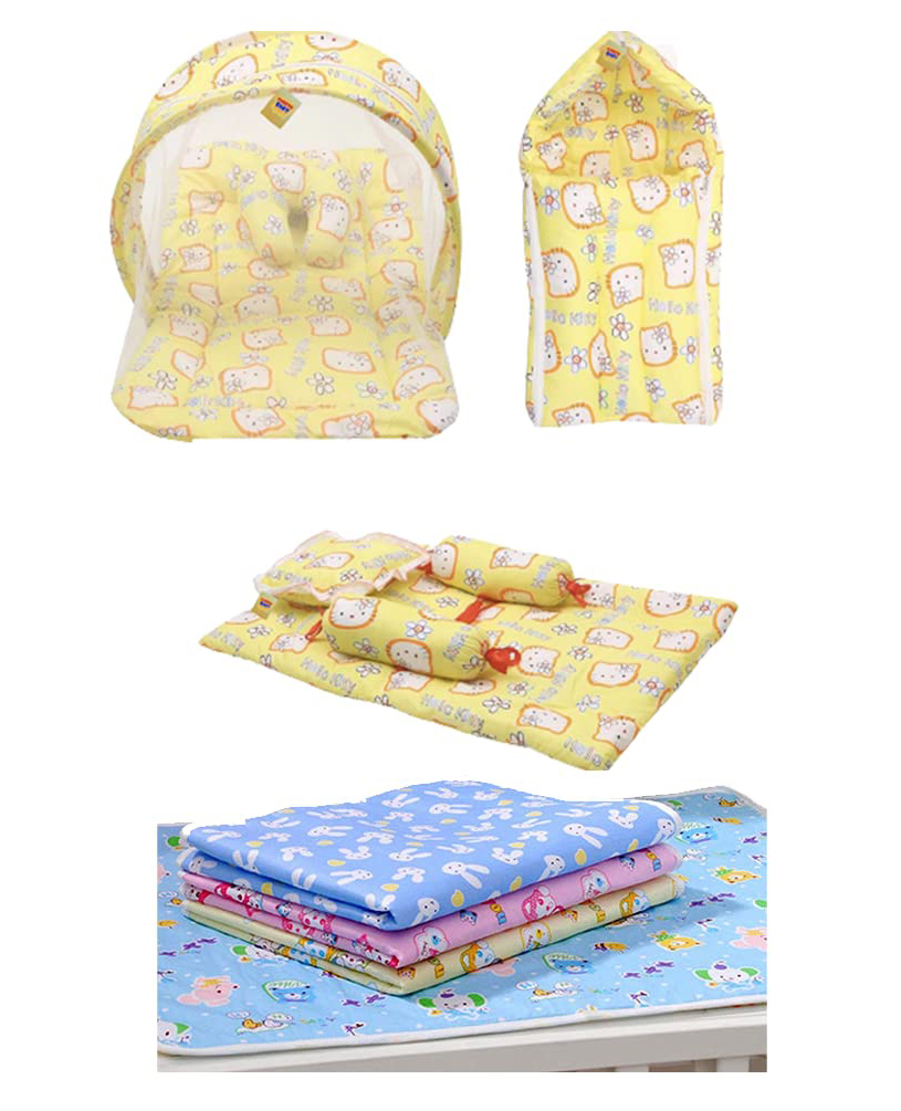 Fareto Combo of Baby Mattress with Net Sleeping Bag Plastic - Yellow-picture-15