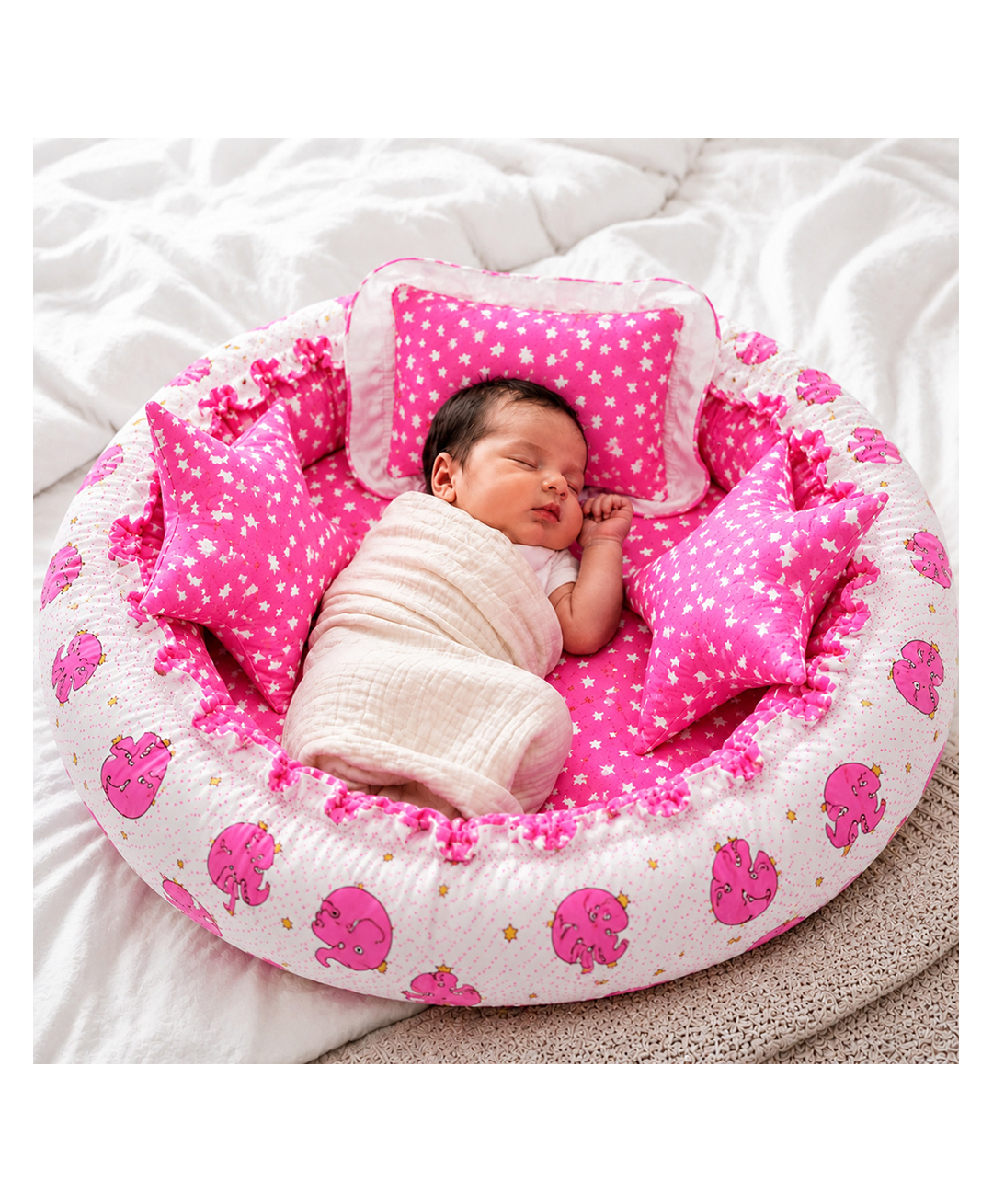 Fareto New Born Baby Super Soft Sleeping Nest Bed  Bedding Set - Pink-picture-22