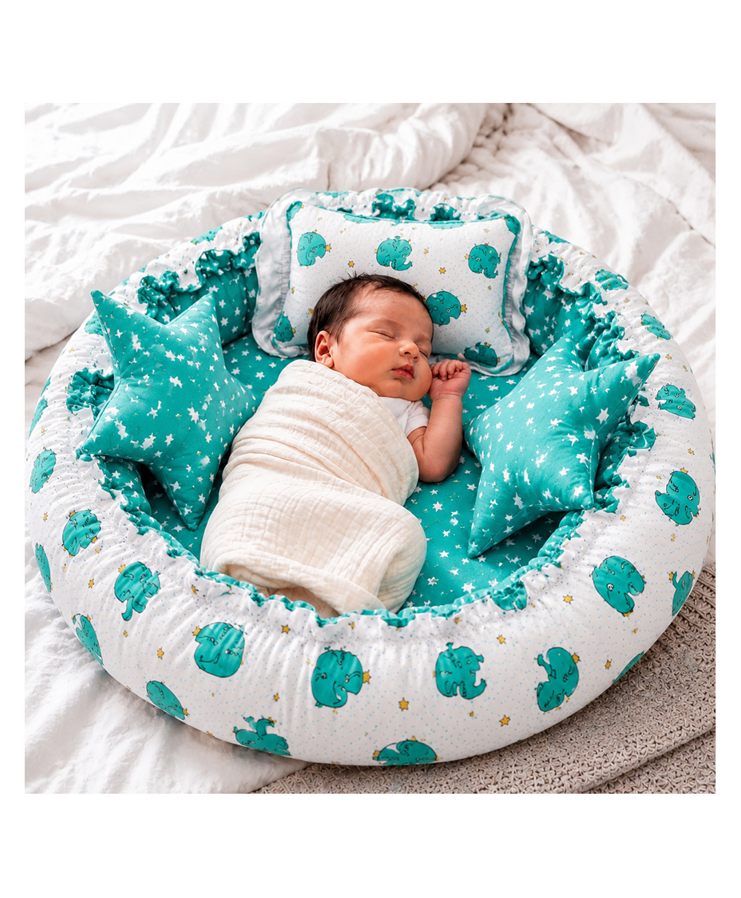 Fareto New Born Baby Super Soft Sleeping Nest Bed  Bedding Set - Aqua Blue-picture-12