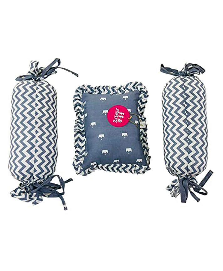 Fareto New Born Baby Soft Cotton Neck Pillow with 2 Bolster,Grey Crown-image-18