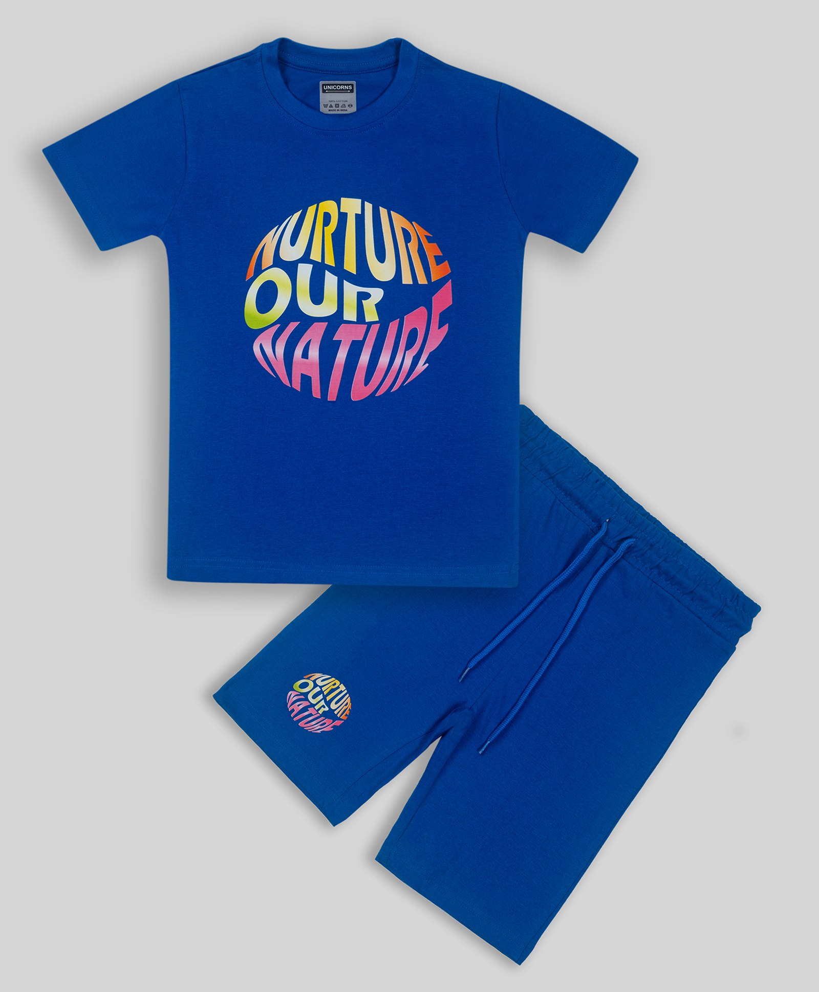 Unicorns Half Sleeves Nurture Our Nature Text Printed Tee With Coordinating Night Suit - Blue-picture-15
