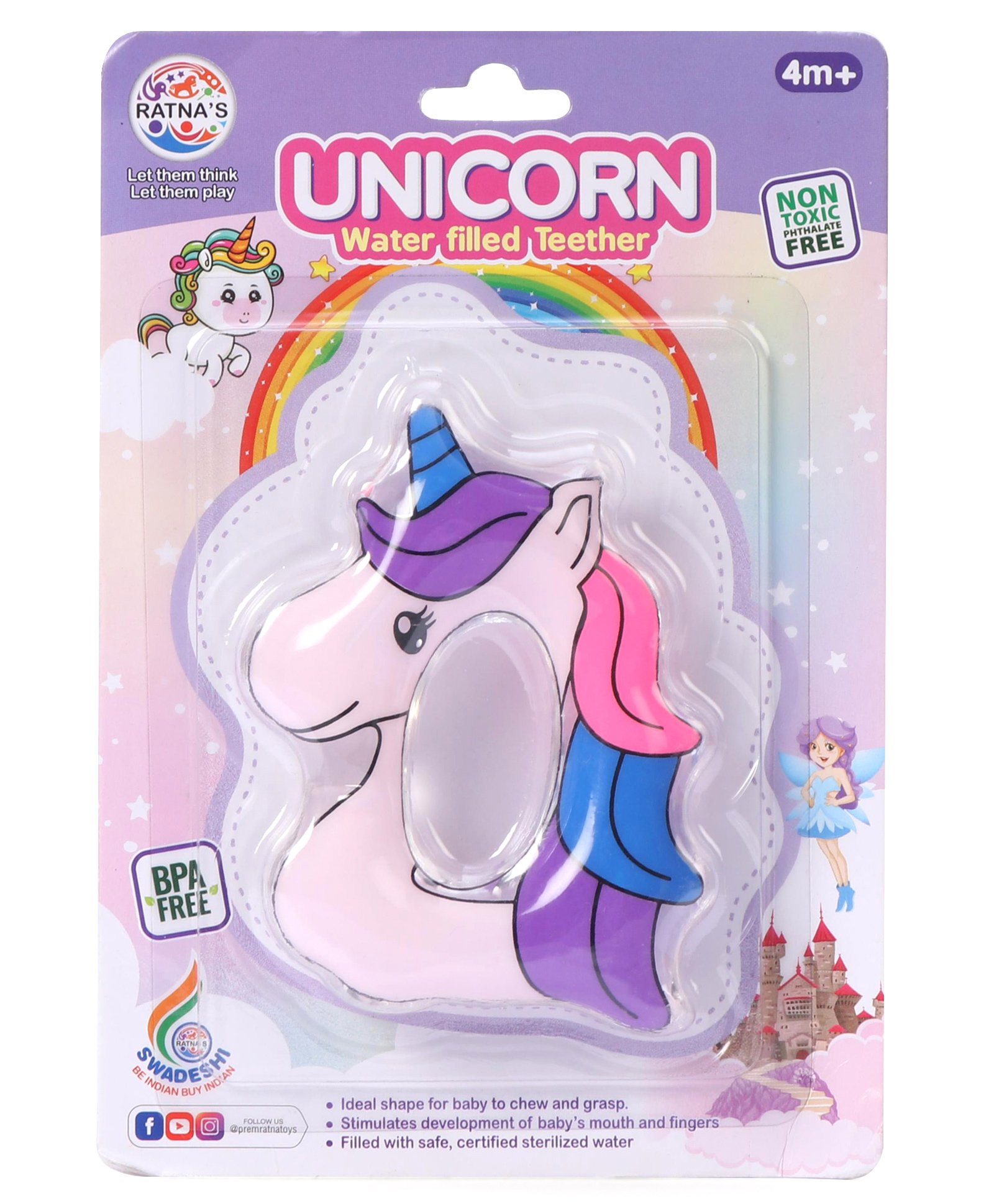 Ratnas Unicorn Shaped Water Filled Teether- Multicolor-image-22