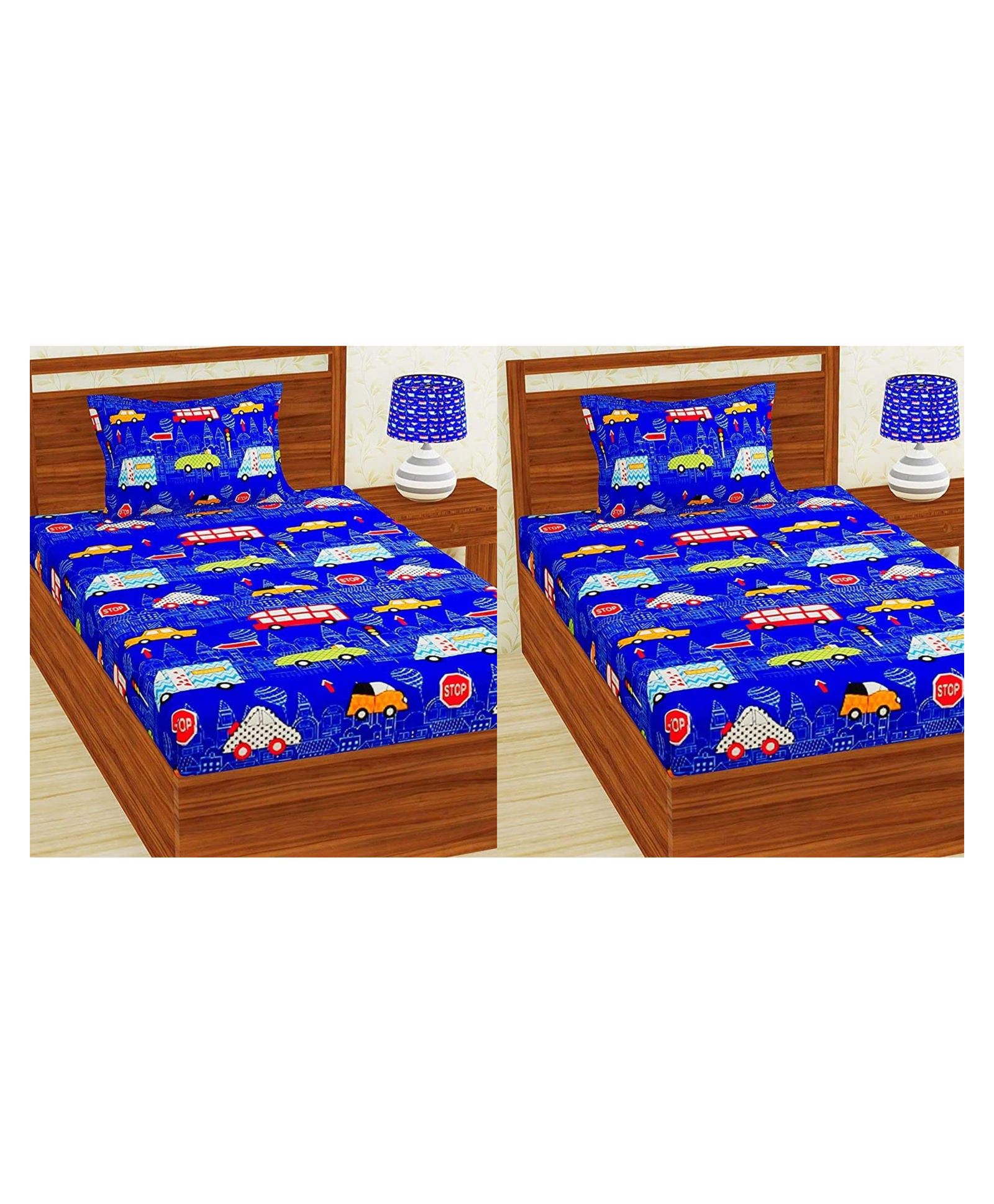 RRC Super Soft Brushed Microfiber Cotton 2 Single Bed sheet With 2 Pillow Cover Blue-picture-37