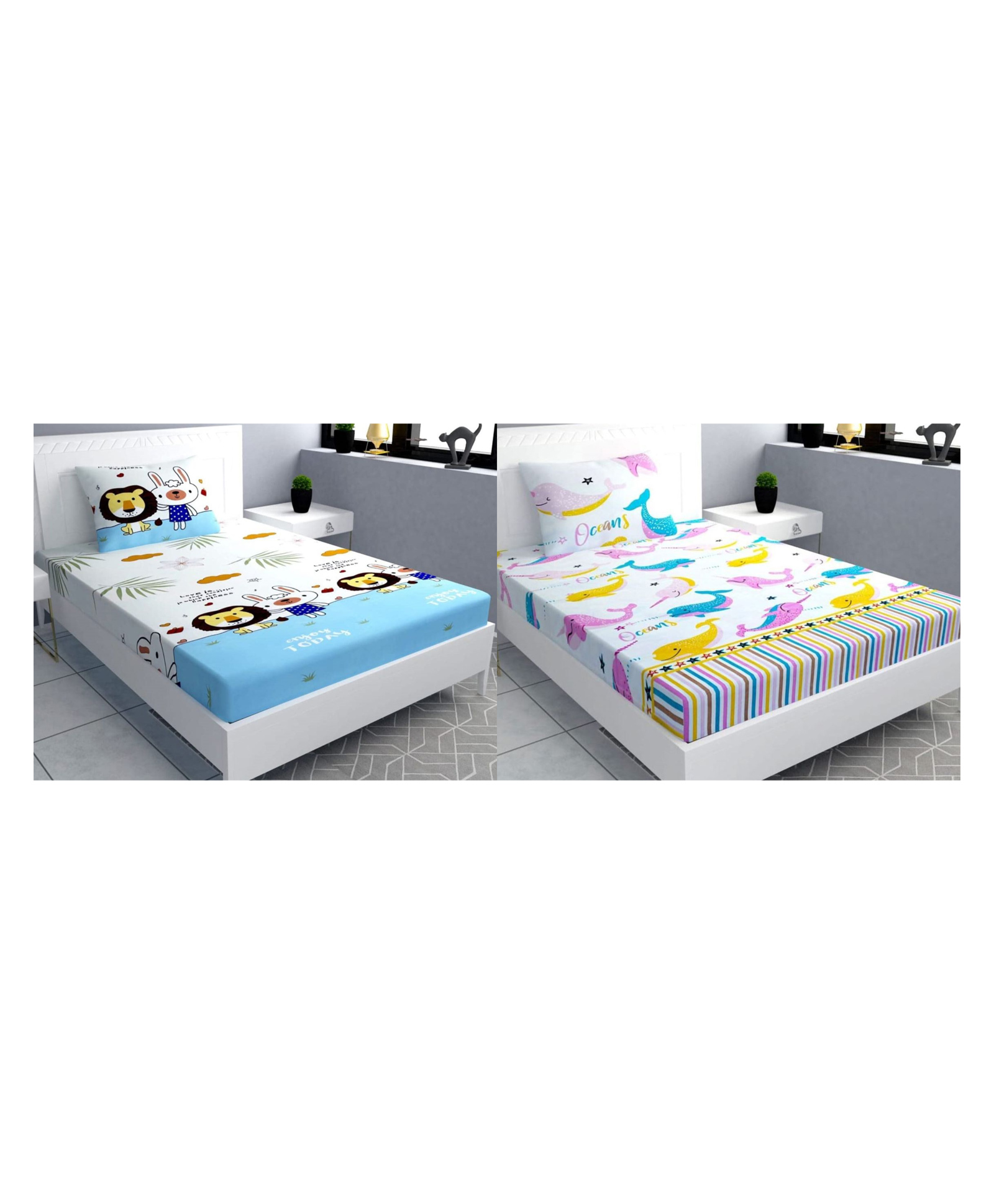RRC Super Soft Brushed Microfiber Cotton 2 Single Bed sheet With 2 Pillow Cover White-image-19
