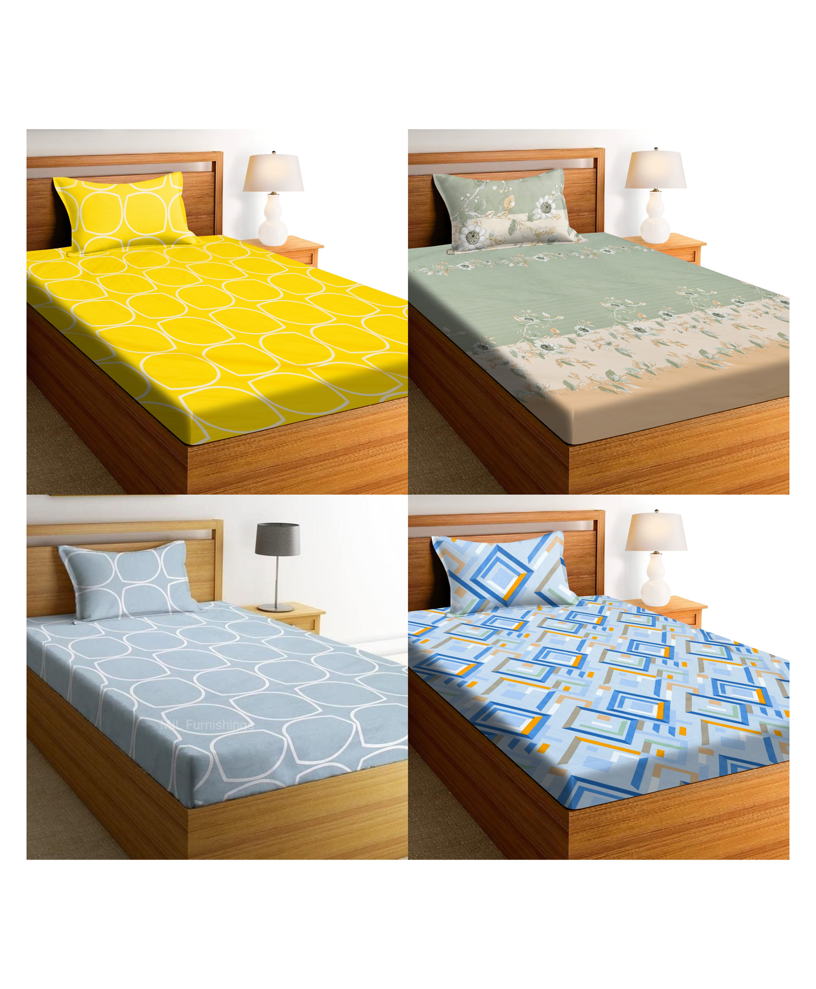 RRC Super Soft Brushed Microfiber Cotton 4 Single Bed sheet With 4 Pillow Cover Multicolor-picture-36
