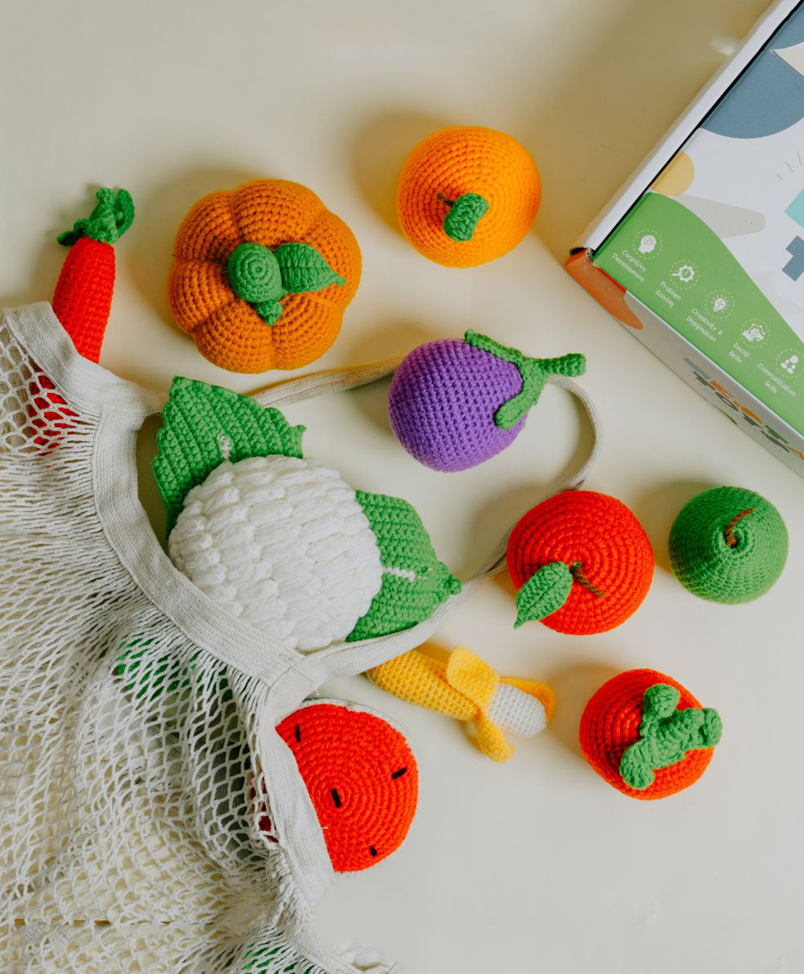 NESTA TOYS - Crochet Fruits & Vegetable Toys Play Food for Kids (10 Pcs)