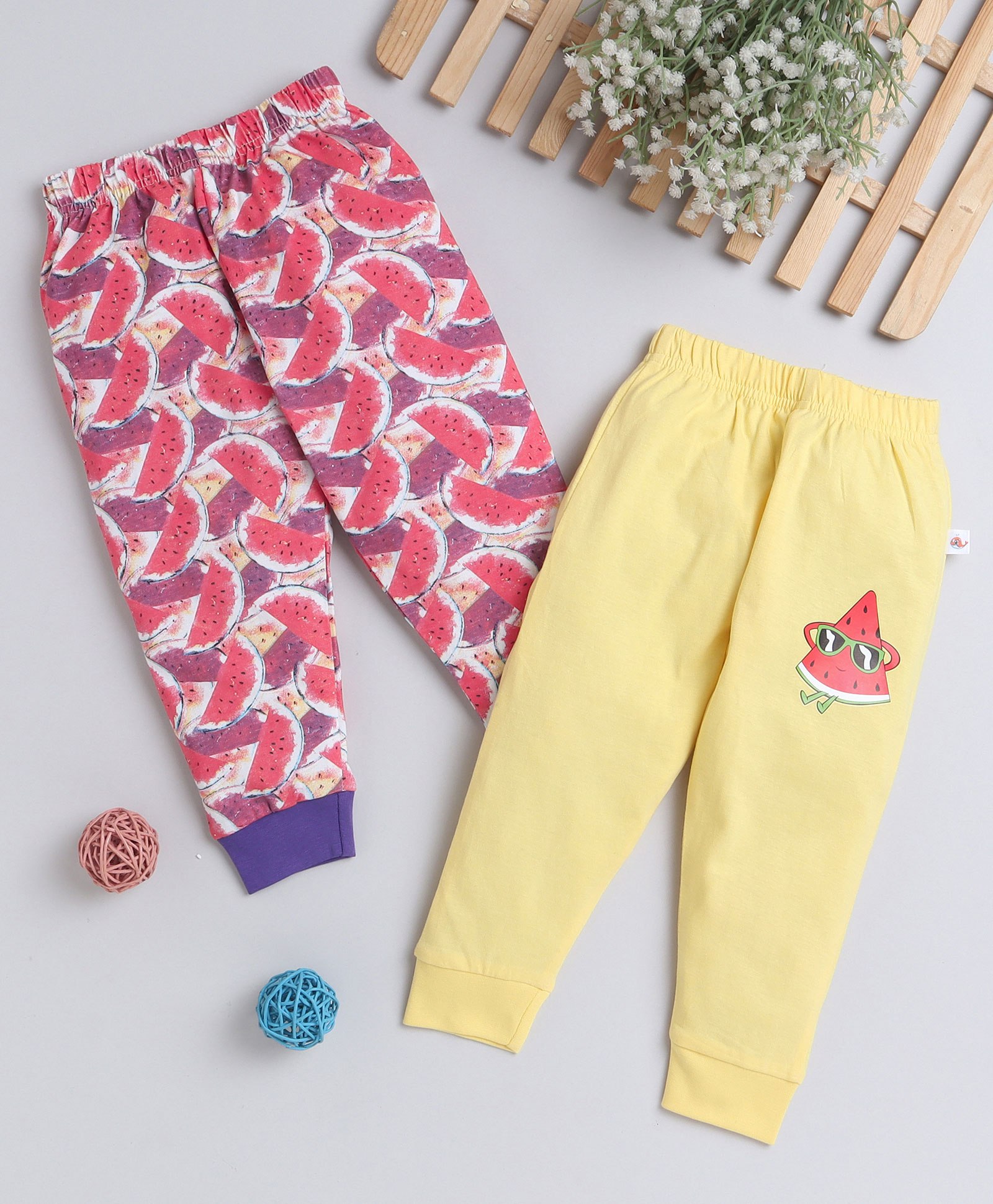 BUMZEE Pack Of 2 Watermelon Printed Pajamas - Yellow & Red-picture-37