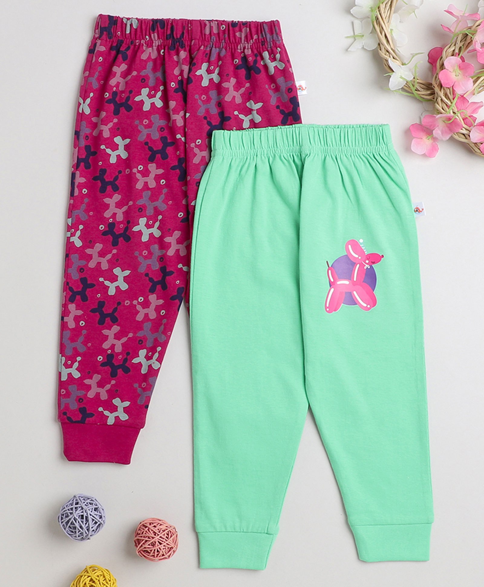 BUMZEE Pack Of 2 Balloon Dog Printed Pajamas - Maroon & Green-picture-36