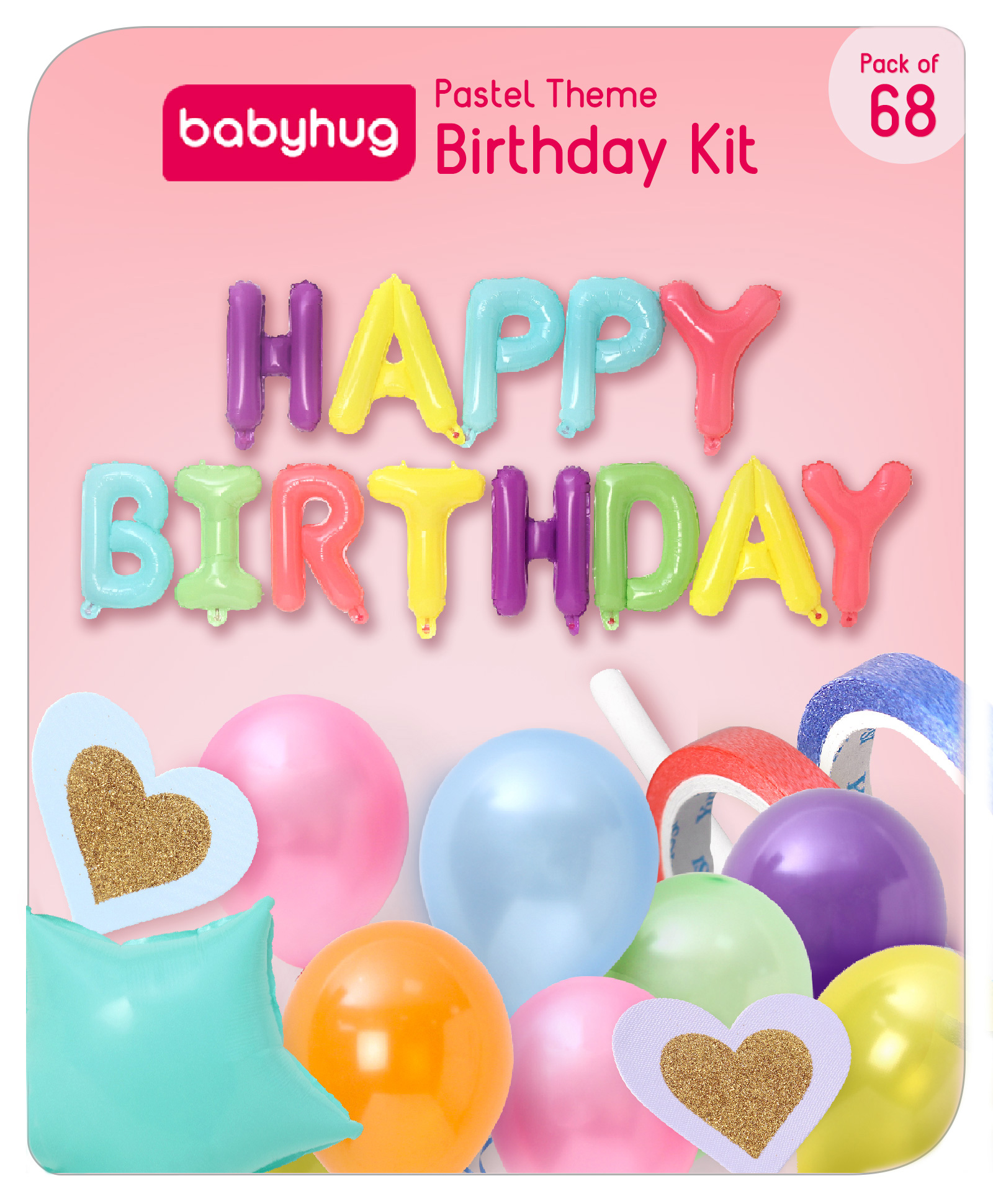 Babyhug Pastel Theme Birthday Kit Multicolour - Pack of 68