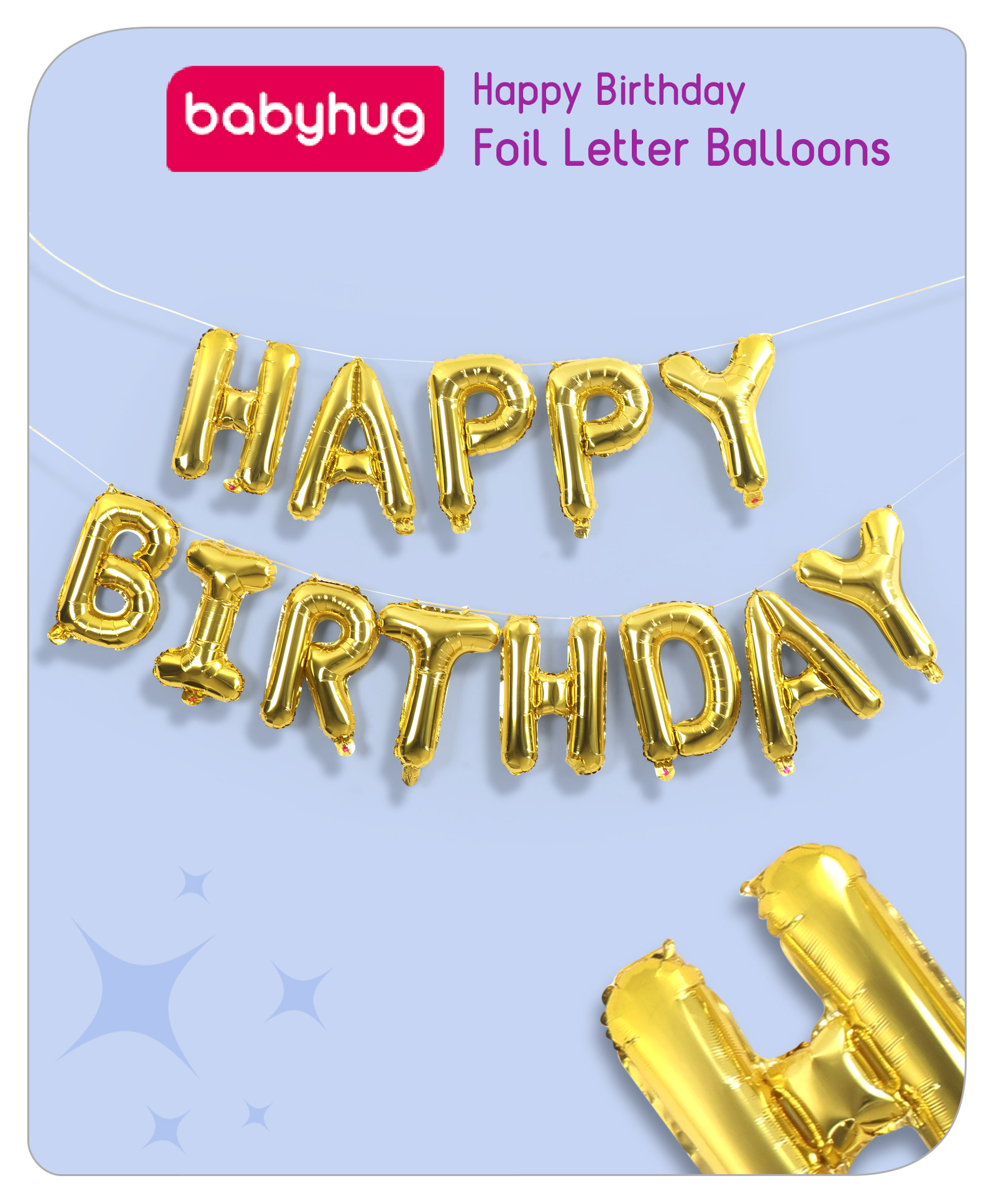 Babyhug Happy Birthday Gold Foil Letter Balloons - Pack of 13