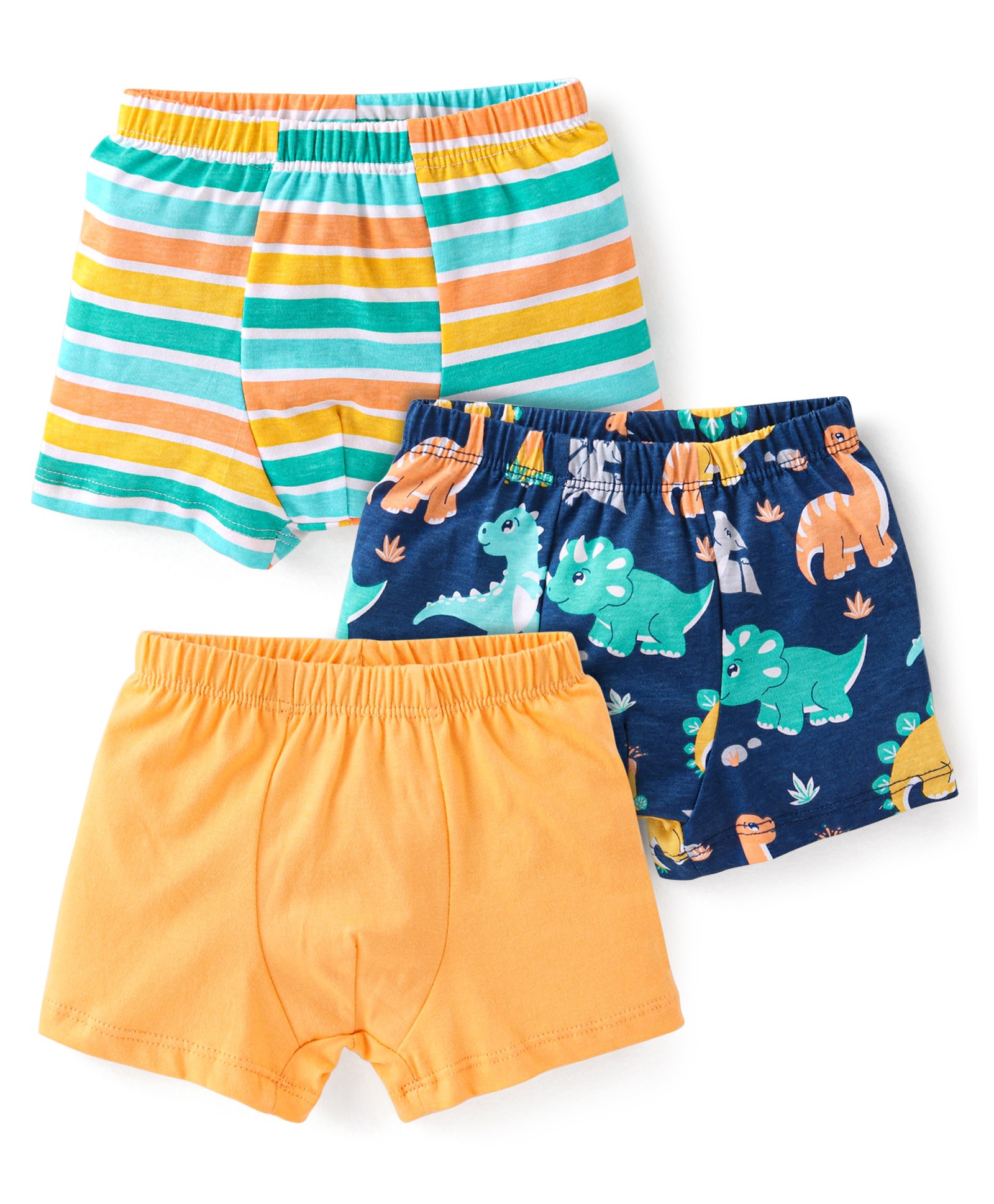 Babyhug 100% Cotton Knit Dino Printed Trunks Pack of 3 - Orange & Blue-image-45