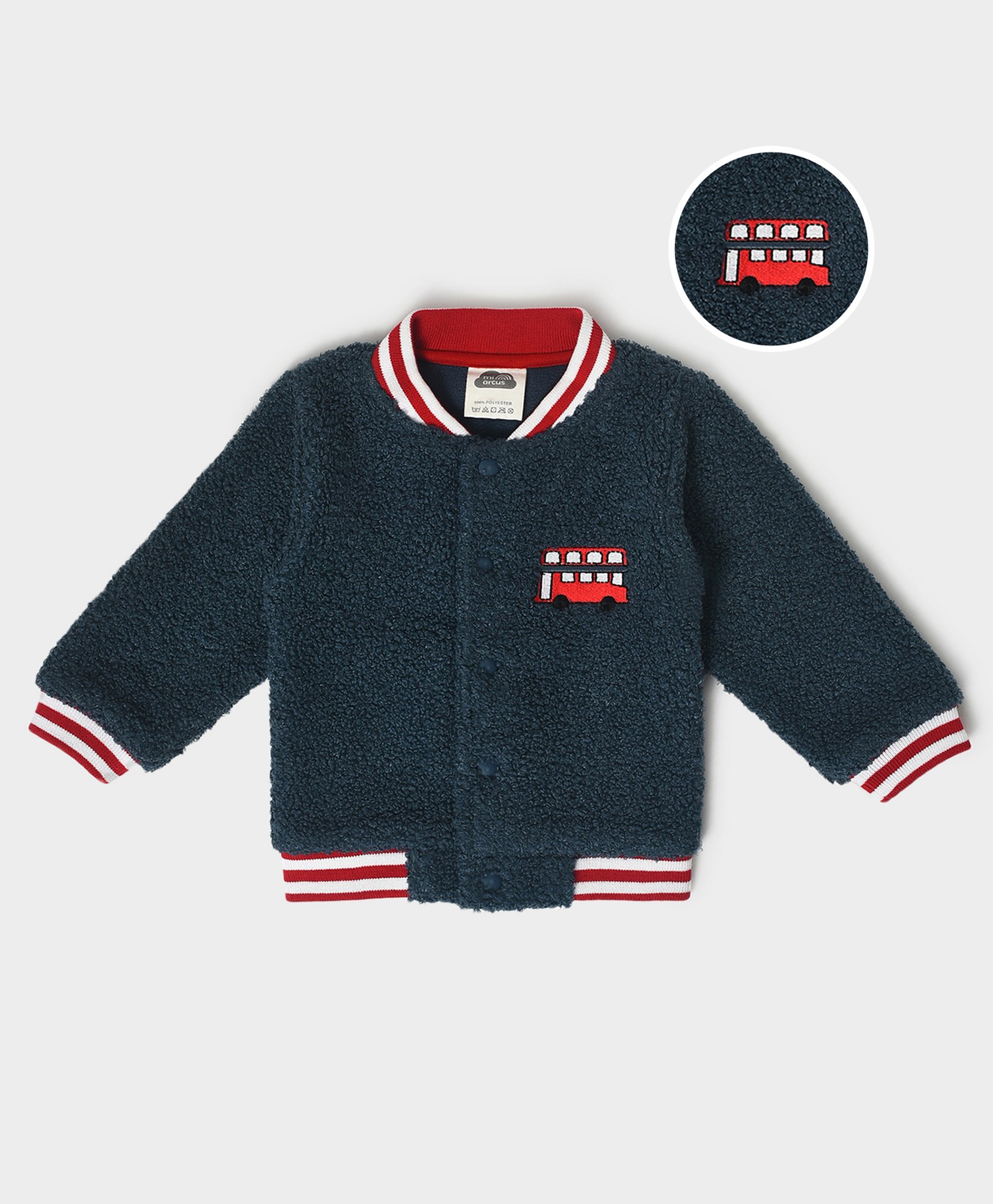 Mi Arcus Full Sleeves Fur Detailed Bus Embroidered Winter Jacket - Navy Blue-image-47