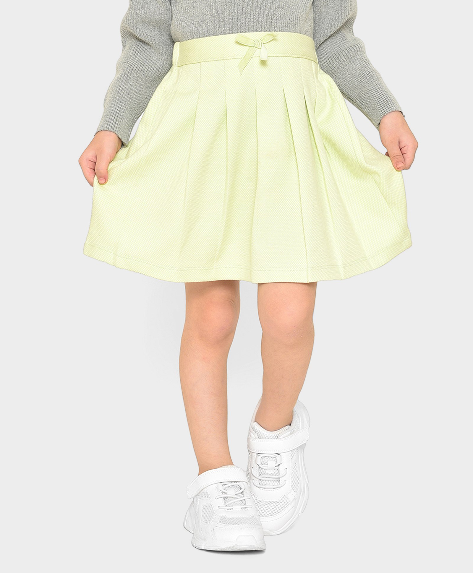 Mi Arcus 52% Cotton 46% Polyester 2% Elastane Box Pleated Solid Skirt - Light Green-picture-40