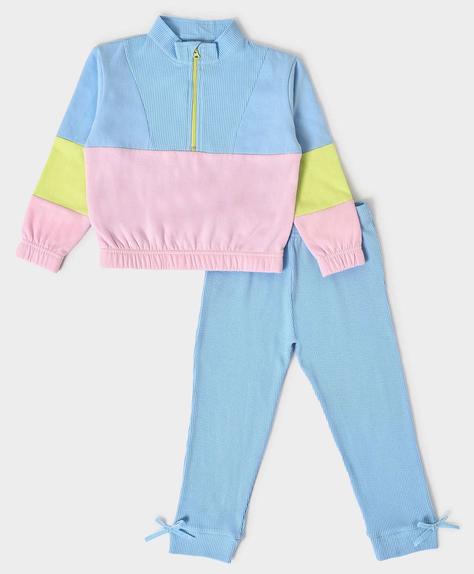 Mi Arcus 100% Cotton Full Sleeves Colour Block Pre Winter Wear Sweatshirt With Pajama - Sky Blue-image-5
