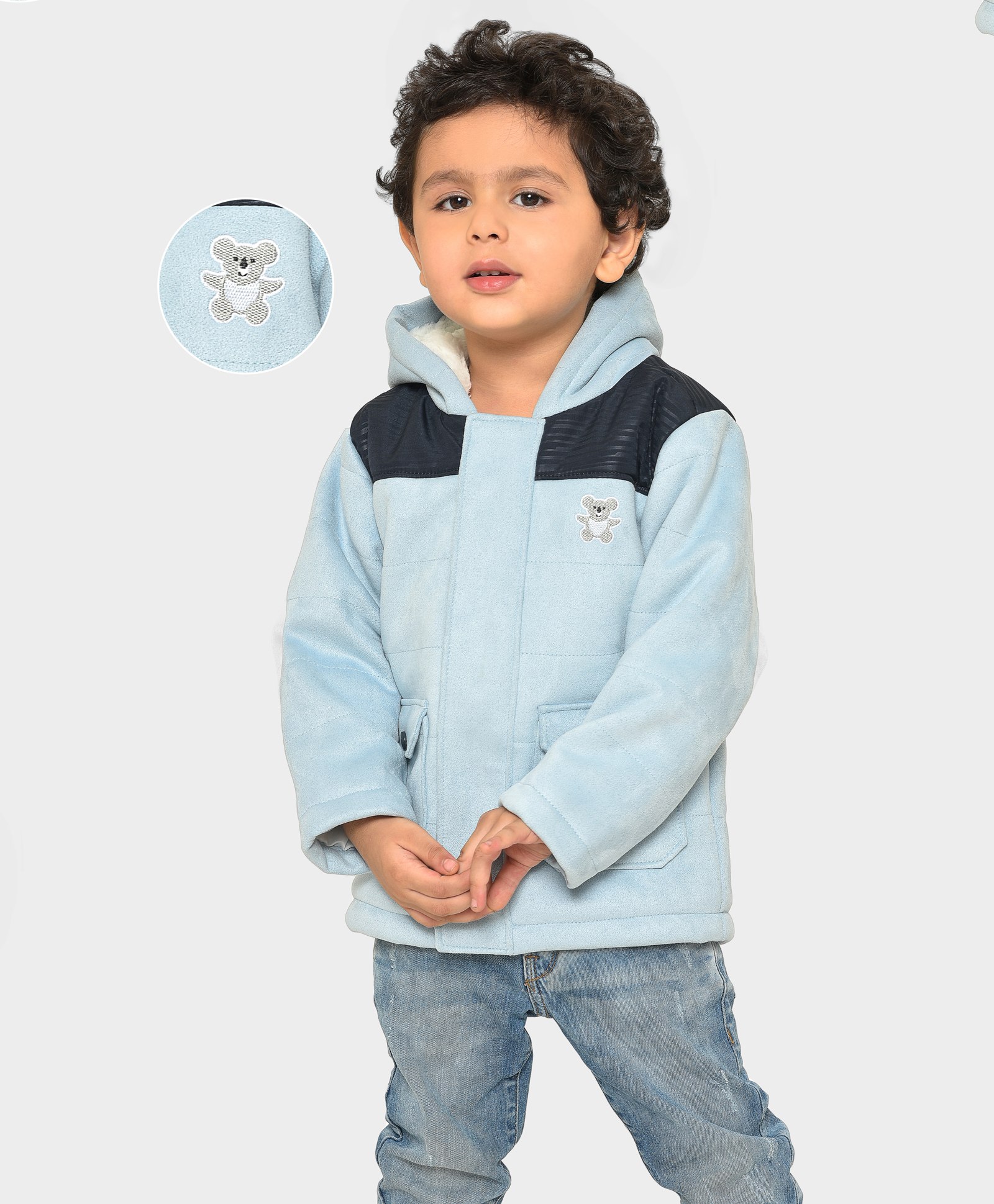Mi Arcus 100% Polyester Full Sleeves Placement Teddy Embroidered Winter Wear Padded Jacket -  Sky Blue-picture-23