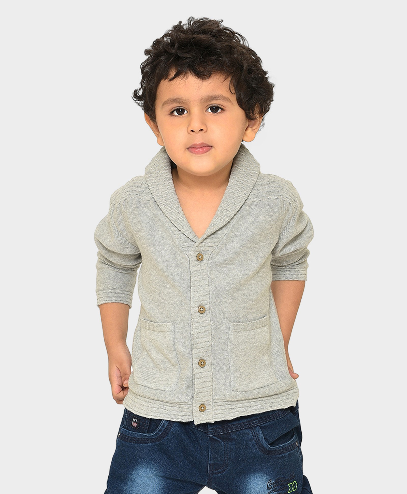 Mi Arcus 100% Cotton Full Sleeves Solid Winter Wear Cardigan - Grey-picture-25