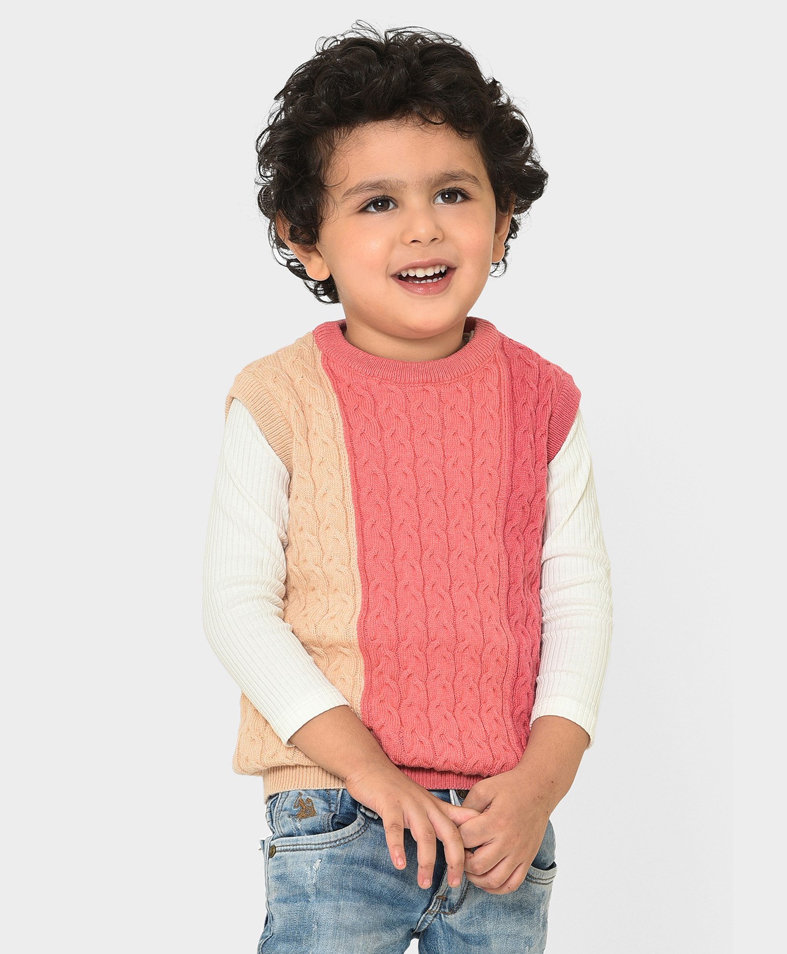 Mi Arcus 55 % Marino Wool 25% Polyamide 20%Cotton Colour Blocked Self Design Winter Sweater - Pink-picture-19