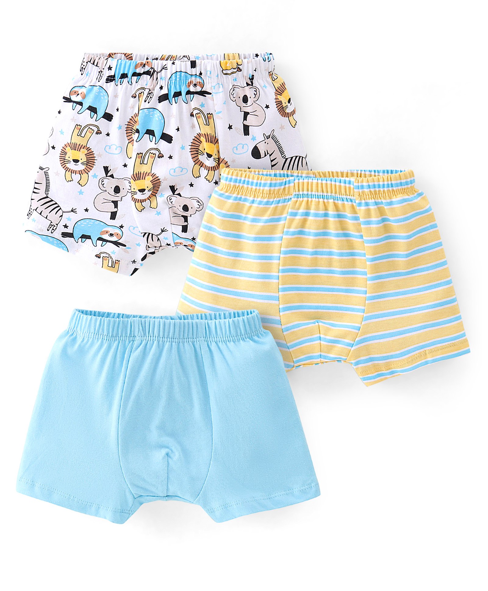 Babyhug 100% Cotton Knit Stripes & Lion Print Trunks Pack of 3 - Multicolour-picture-13
