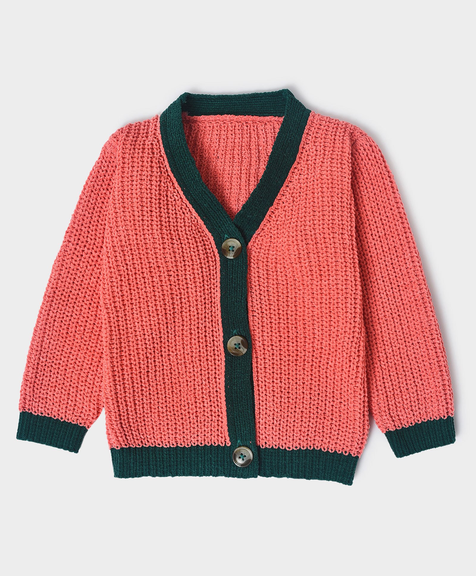 Mi Arcus 100% Polyester Full Sleeves Solid Winter Wear Cardigan - Coral Peach-picture-22