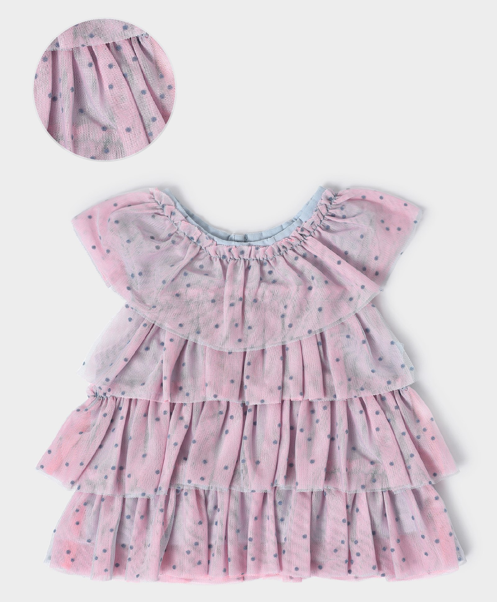 Mi Arcus Shell 100% Polyester Lining 100% Cotton Cap Sleeves Polka Dots Printed Layered Summer Wear Ruffle Top - Light Pink-picture-27