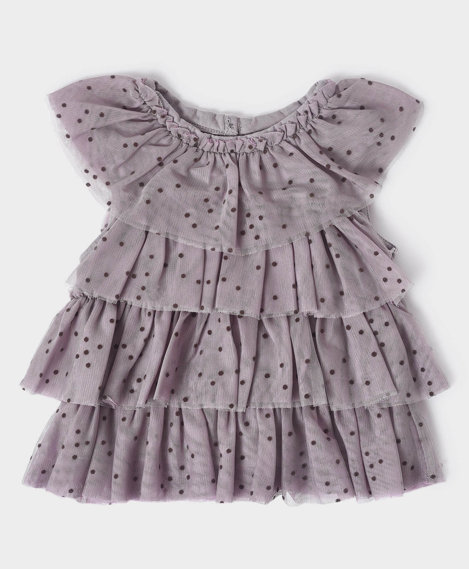 Mi Arcus Shell 100% Polyester Lining 100% Cotton Cap Sleeves Polka Dots Printed Layered Summer Wear Ruffle Top - Light Purple-picture-20