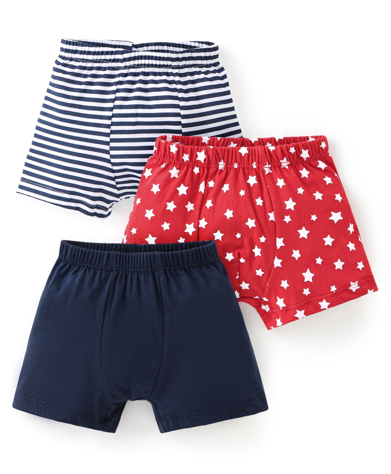 Babyhug 100% Cotton Knit Trunk Stripes & Star Print Pack of 3 - Multicolor-image-10