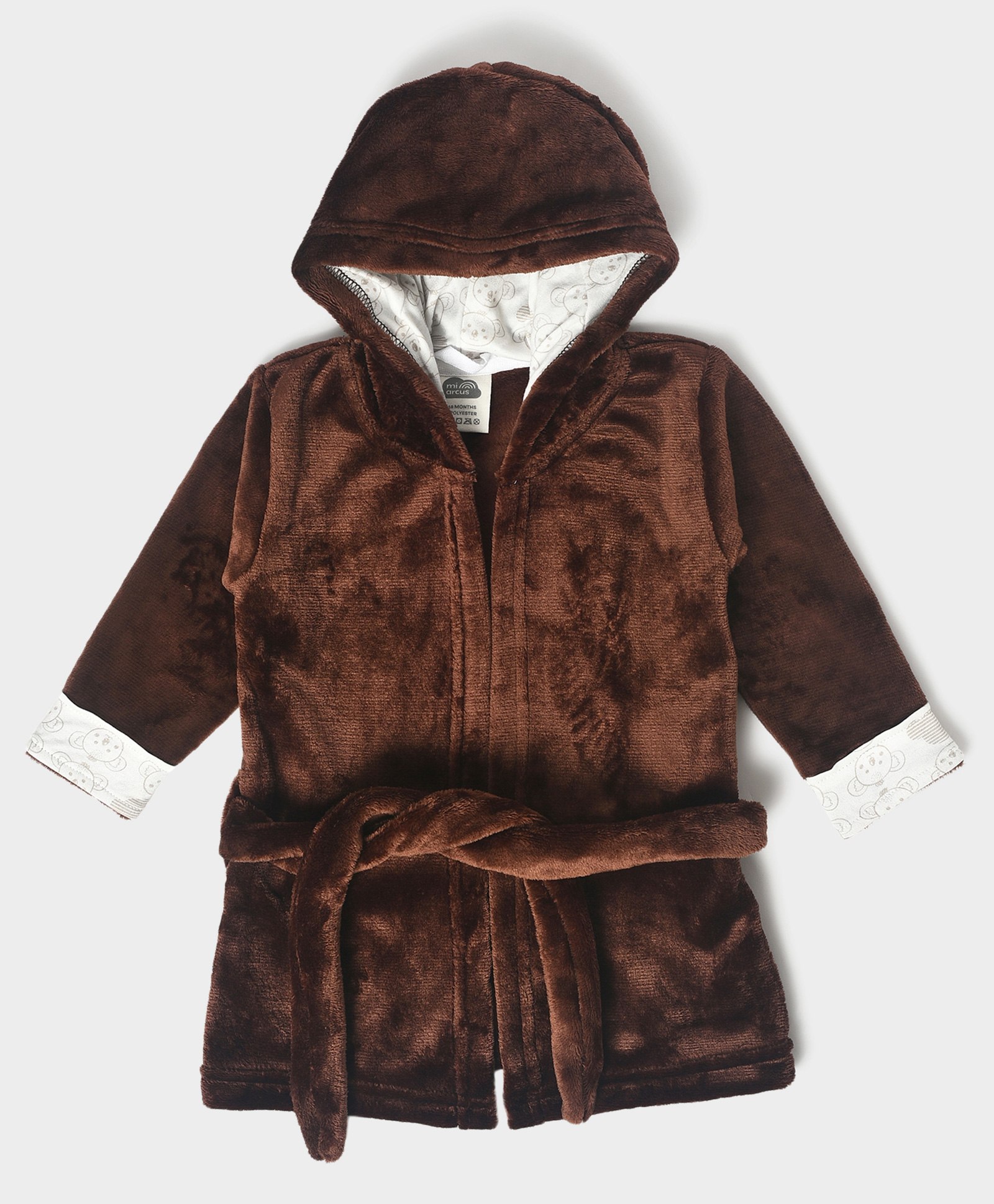Mi Arcus 100% Polyester Full Sleeves Solid  Bathrobe - Brown-image-38