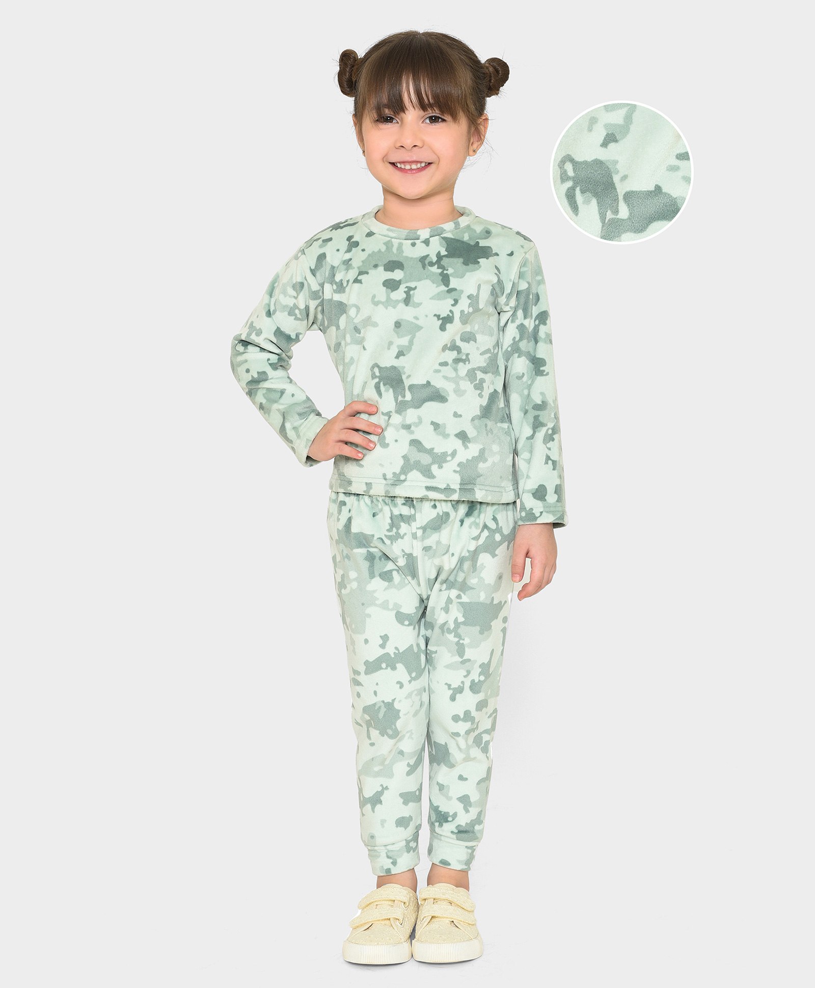Mi Arcus Full Sleeves Camouflage Printed Coordinating Sweatshirt & Pajama Set - Green-image-3