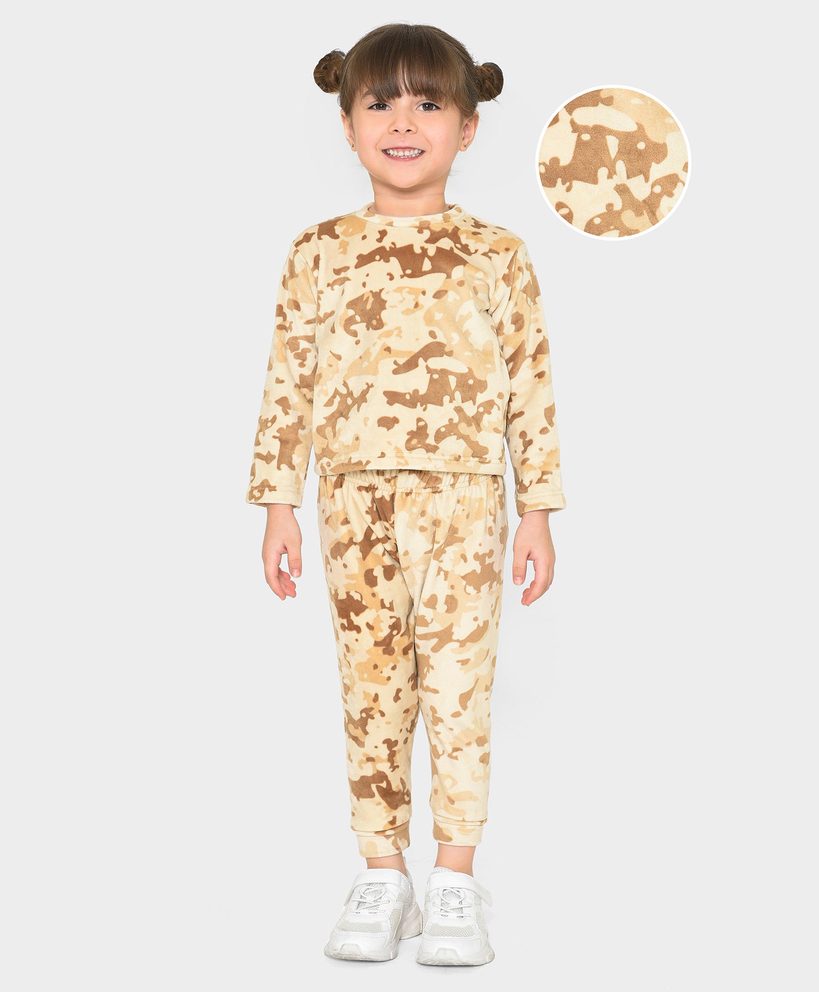 Mi Arcus 92% Polyester 8% Elastane Full Sleeves Camouflage Printed Coordinating Sweatshirt & Pajama Set - Cream-image-37