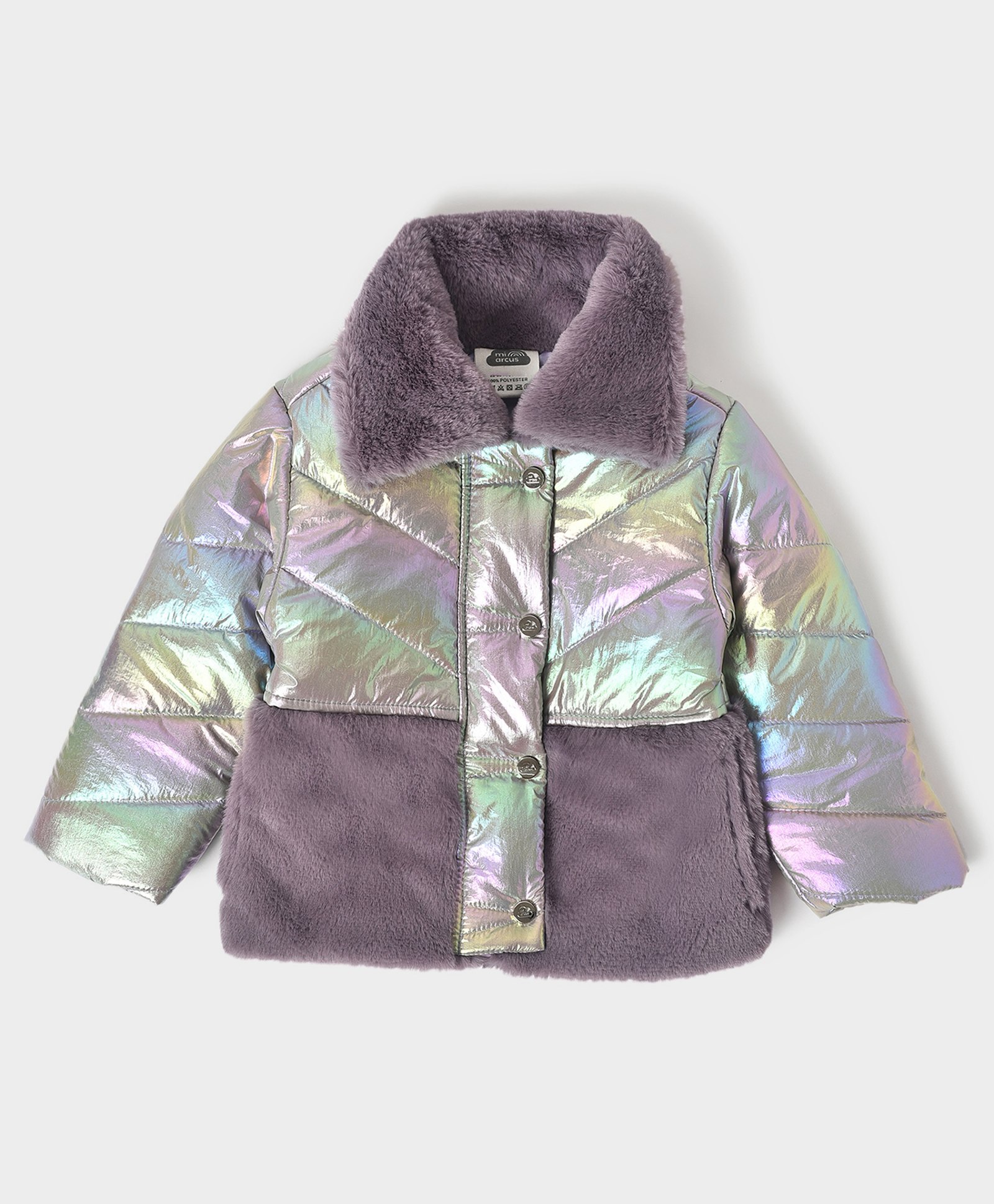Mi Arcus 100% Polyester Full Sleeves Metallic Finish Winter Wear Padded Jacket - Purple-picture-30