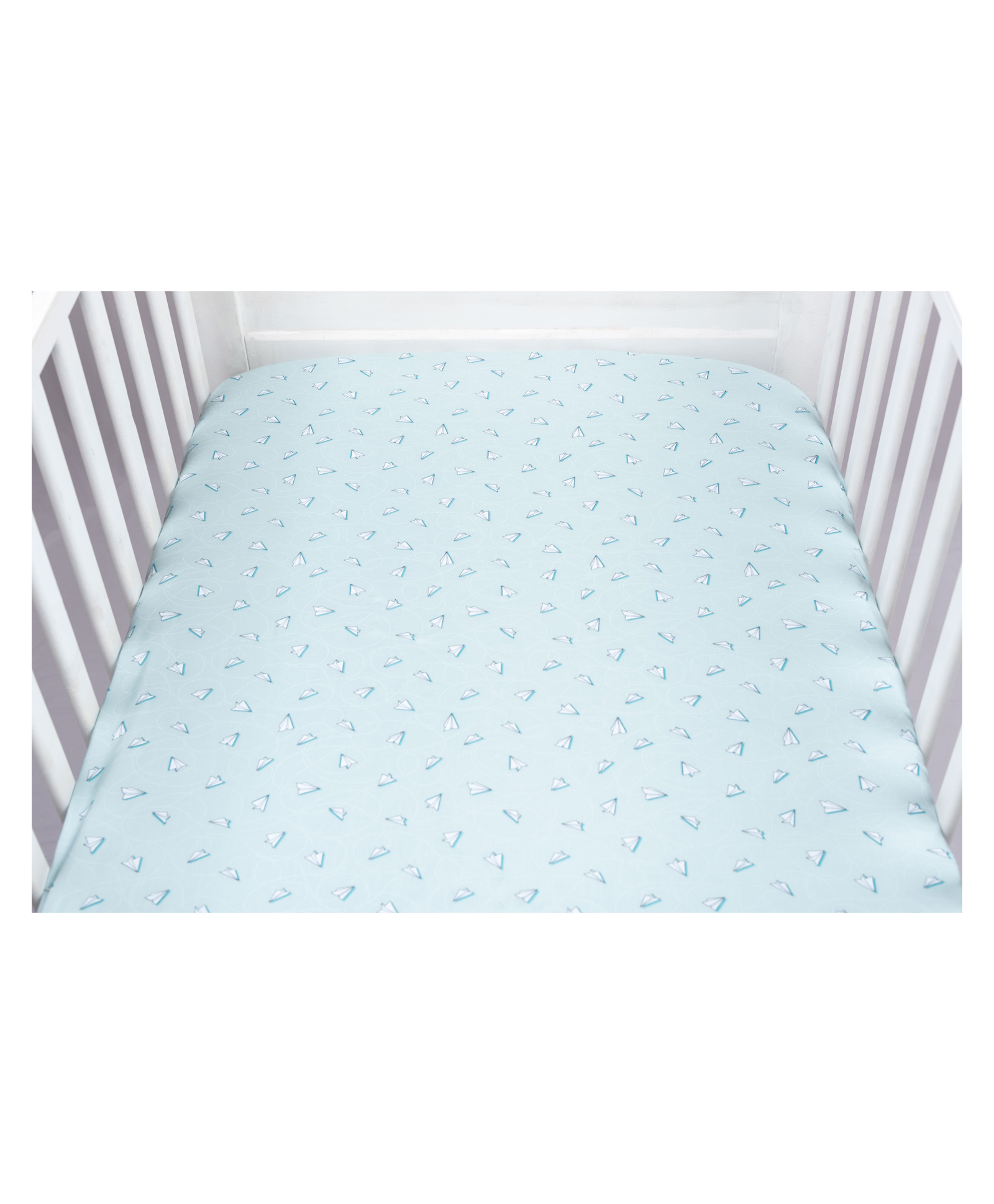 Blooming Buds Fitted Crib Cot Sheet - Paperplane Sea Green-picture-20