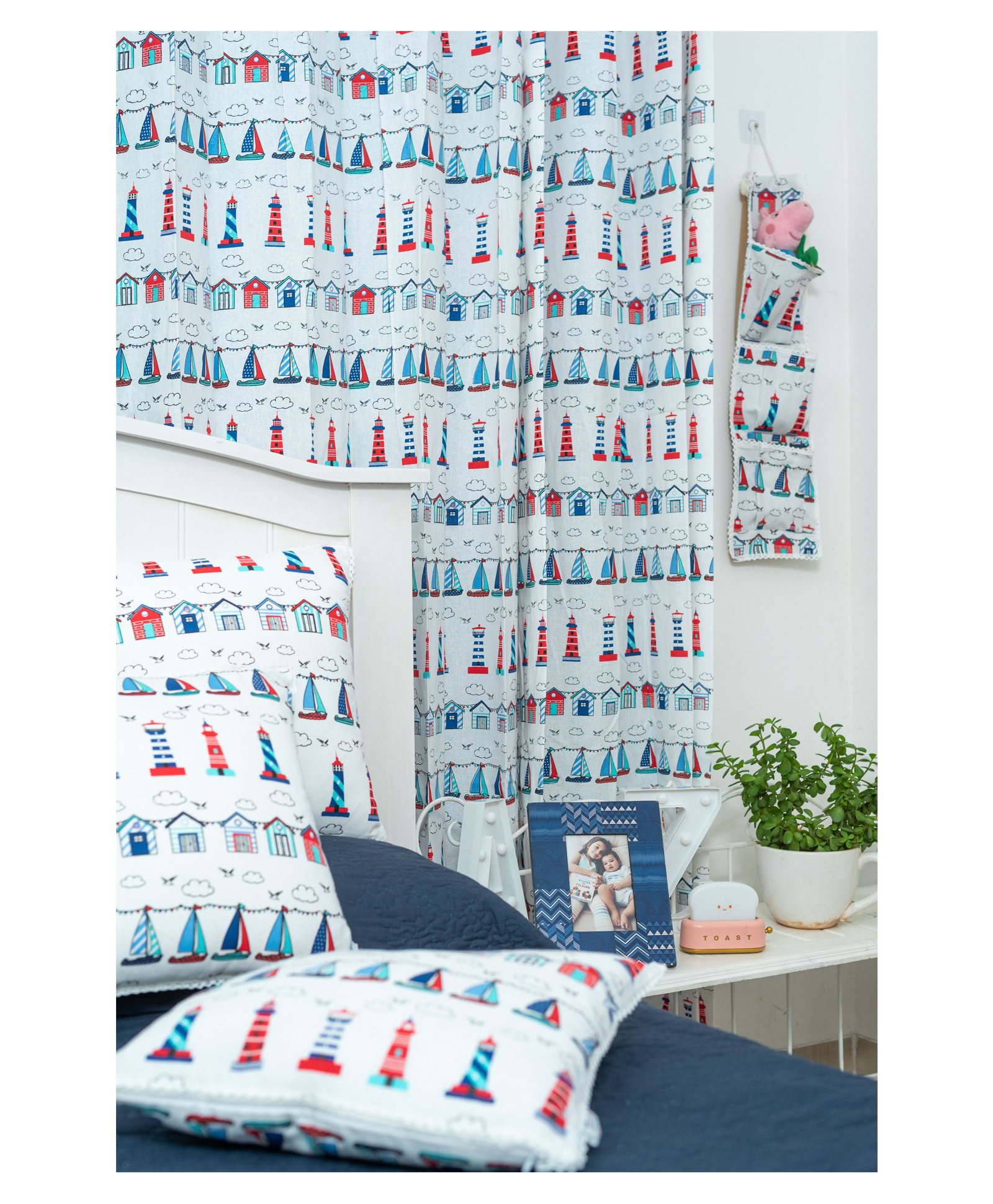 Blooming Buds Lil Sailor 2 Curtains 2 Cushions 1 Wall Hanging Organizer Multicolor-image-33