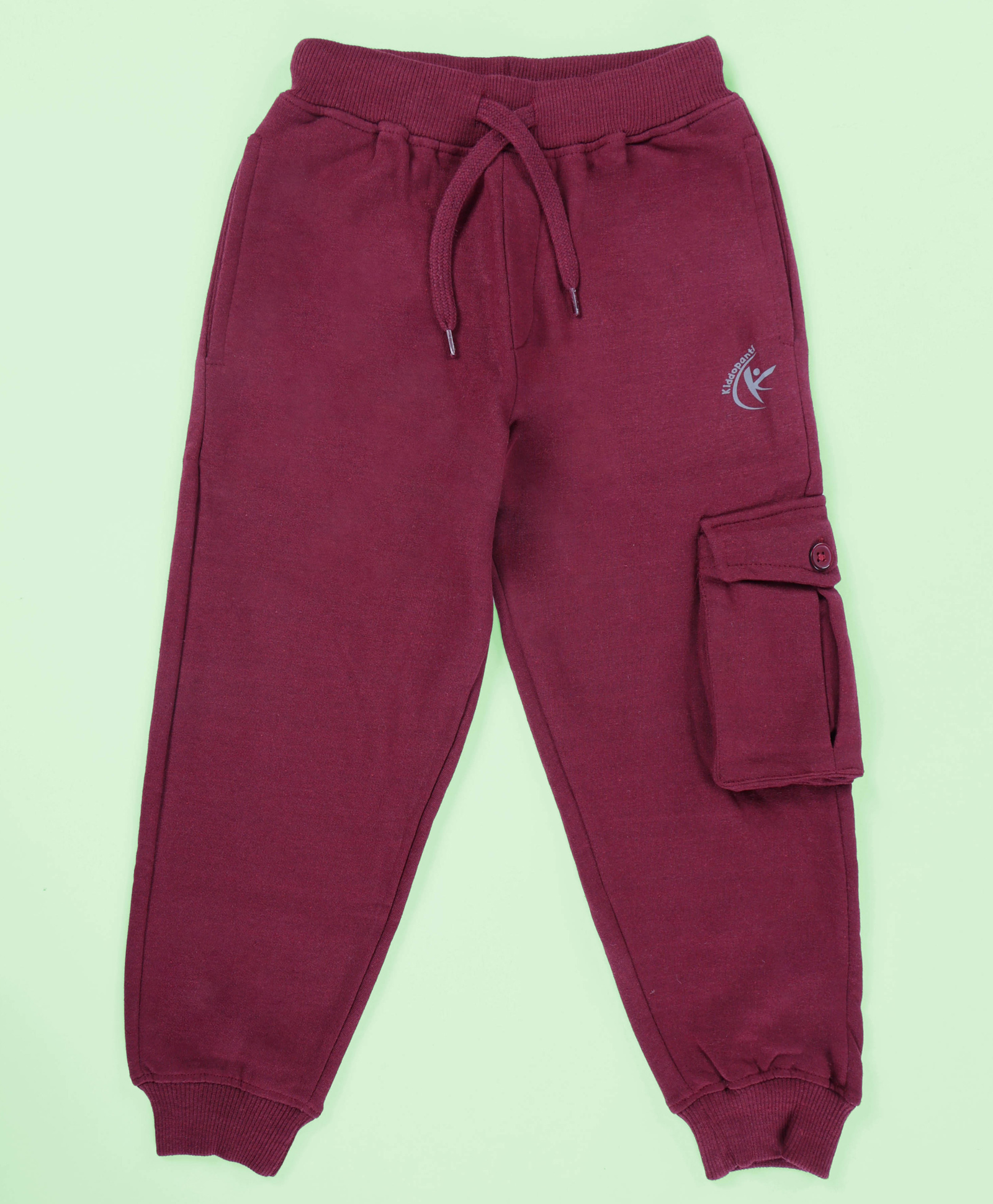 Kiddopanti  Fleece Solid Cargo Track Pant - Maroon-image-48