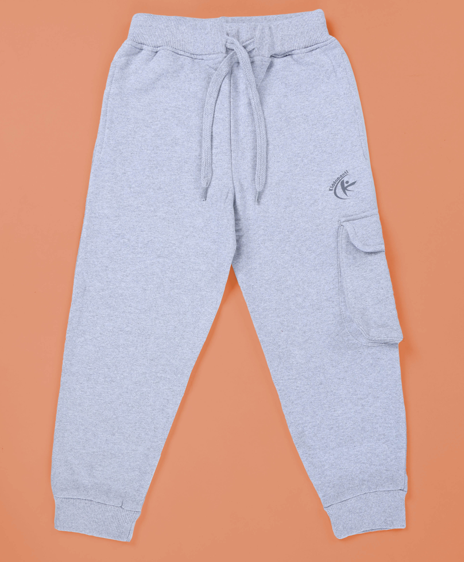 Kiddopanti  Fleece Solid Cargo Track Pant - Melange Grey-picture-21
