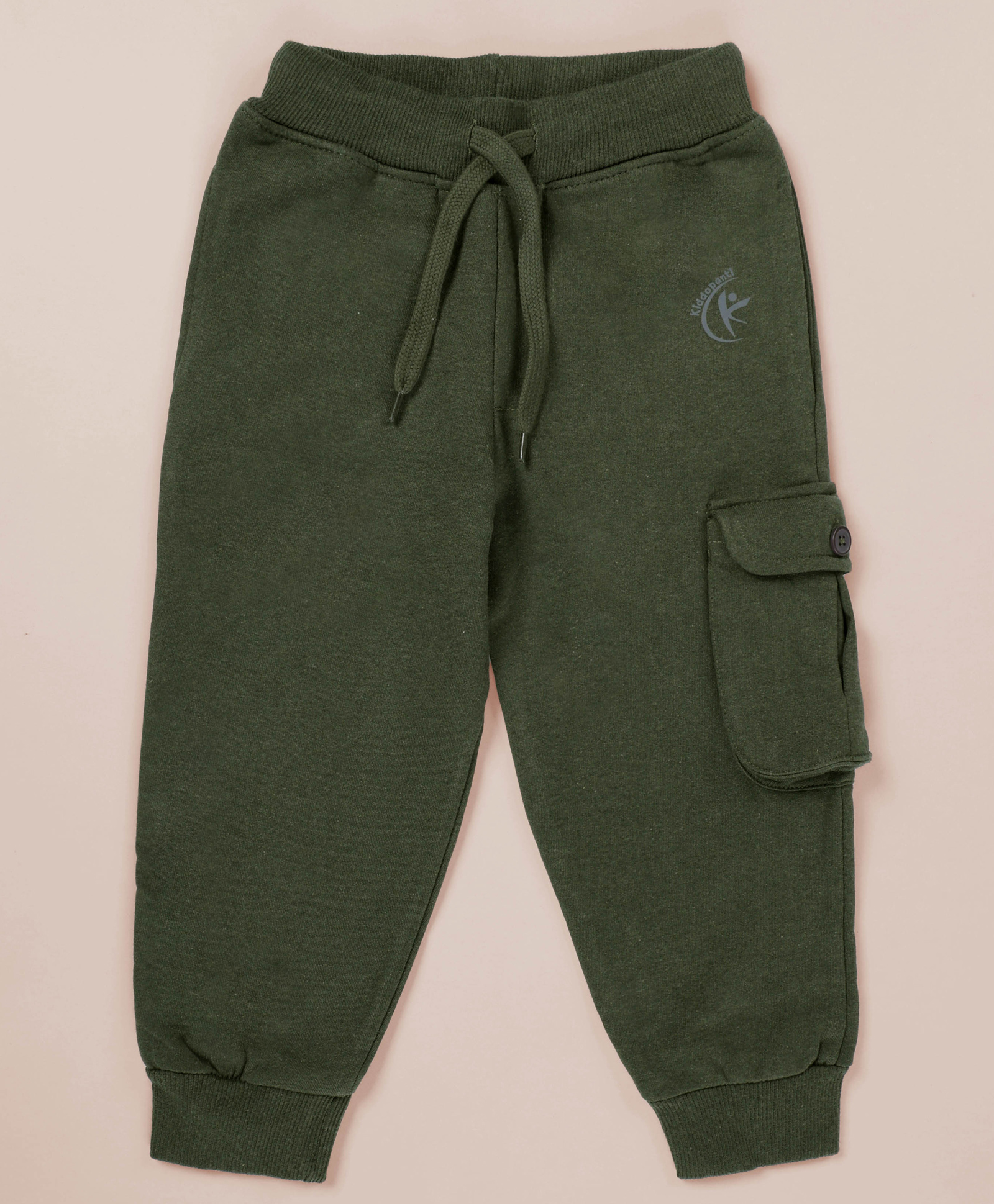 Kiddopanti  Fleece Solid Cargo Track Pant - Military Green-image-32