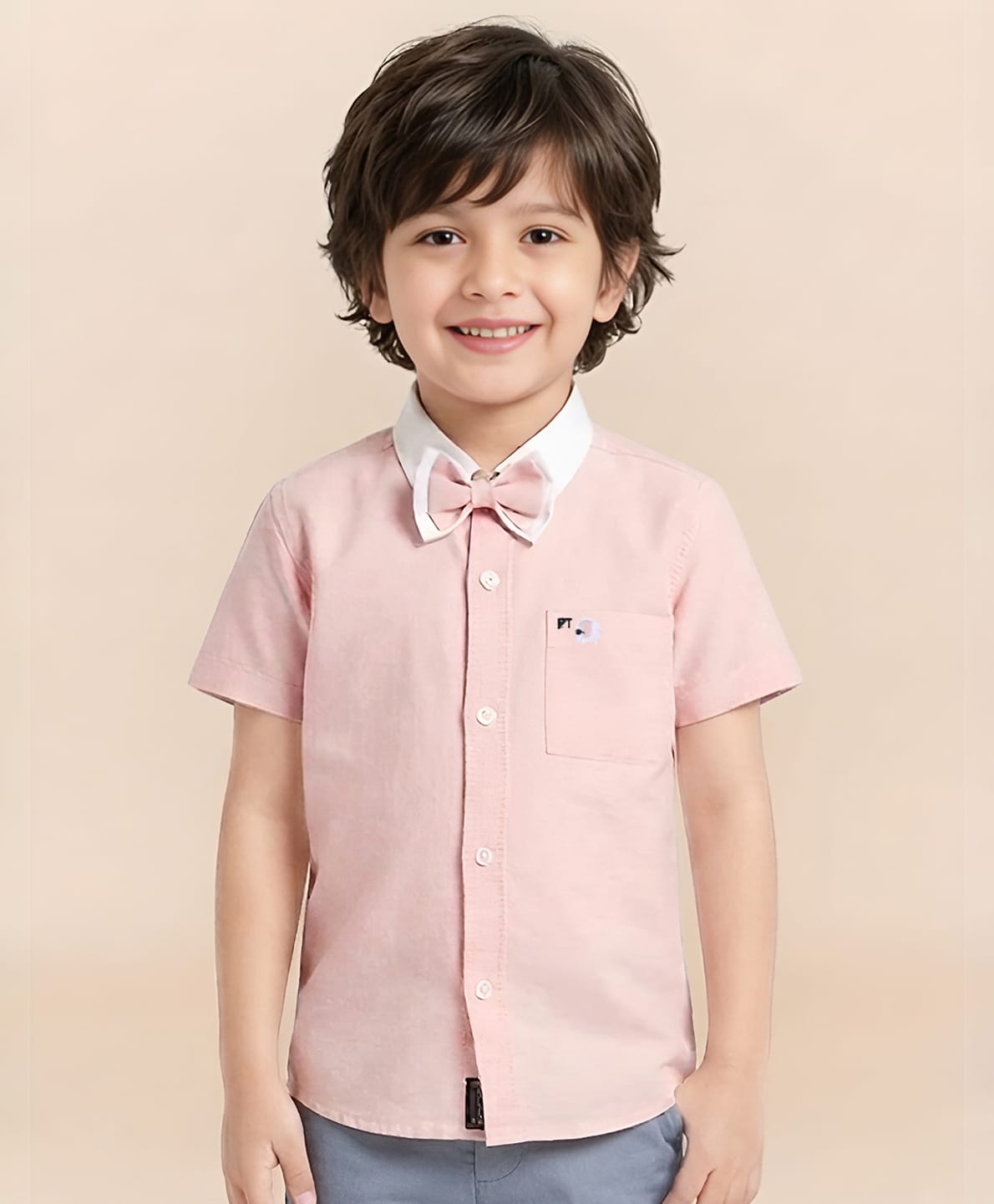 Polka Tots Half Sleeves Solid  Shirt With Bow - Pink-picture-18