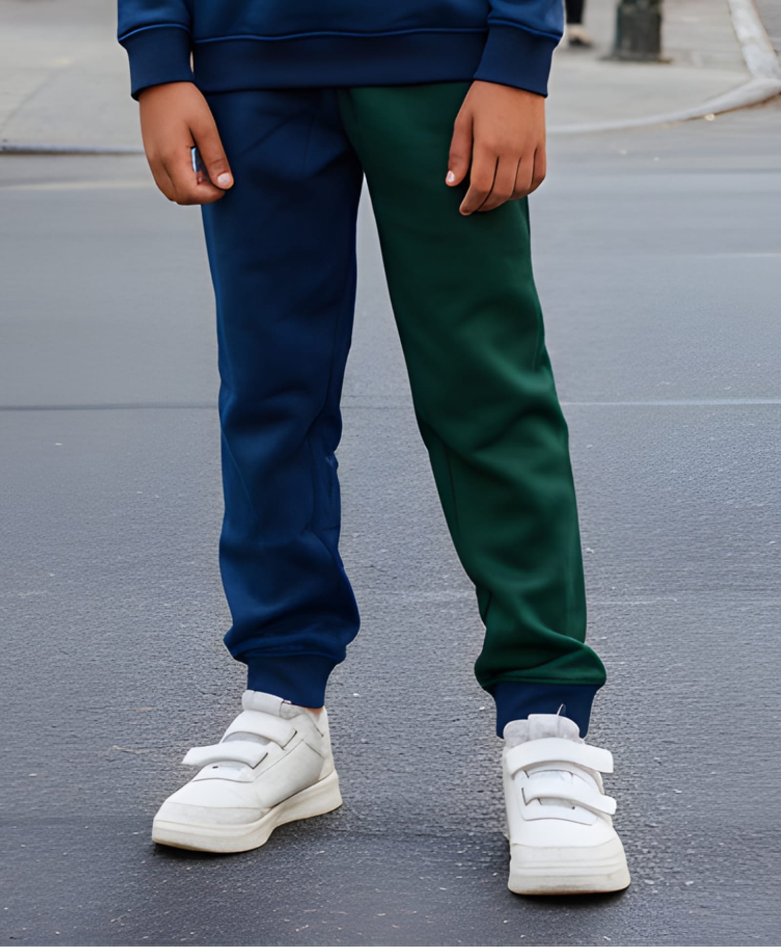 Anthrilo Colour Blocked Fleece Joggers - Navy Blue & Green-image-2
