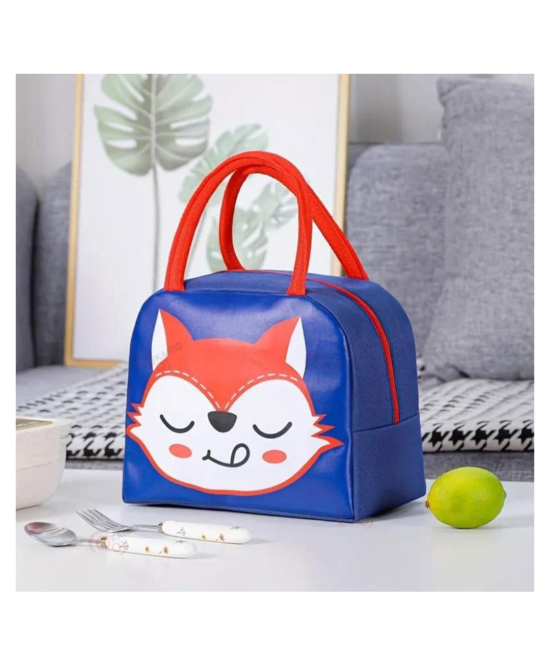 KARBD Insulated Lunch Box Bag with Aluminium Foil Insulation - Blue Colour, Red Cat Design-image-36
