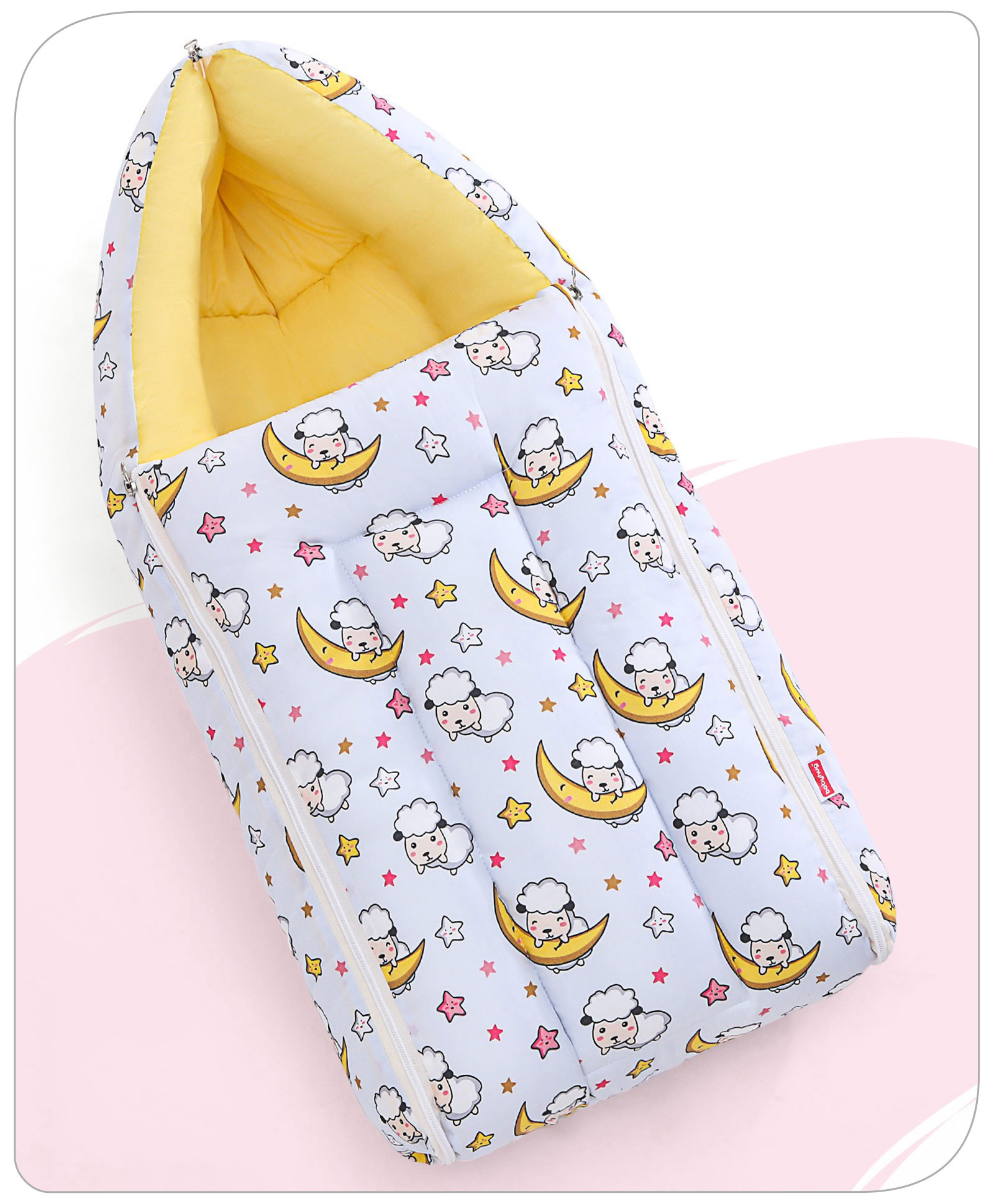 Babyhug 100% Cotton Sleeping Bag Cum Carry Nest Sheep On the Moon Print- Light Blue-image-33