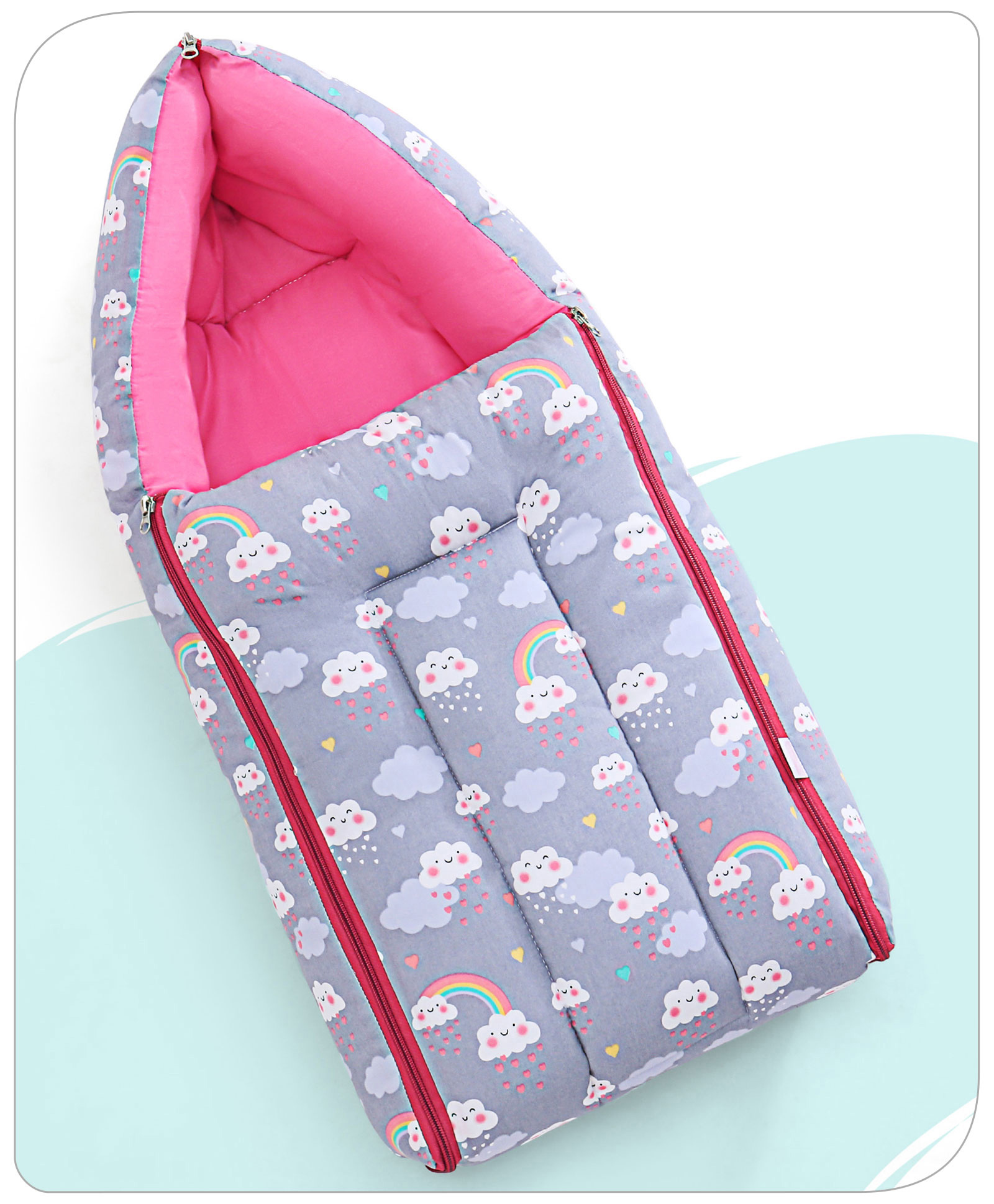Babyhug 100%  Cotton Sleeping Bag Cloud Rainbow Print- Grey-image-29