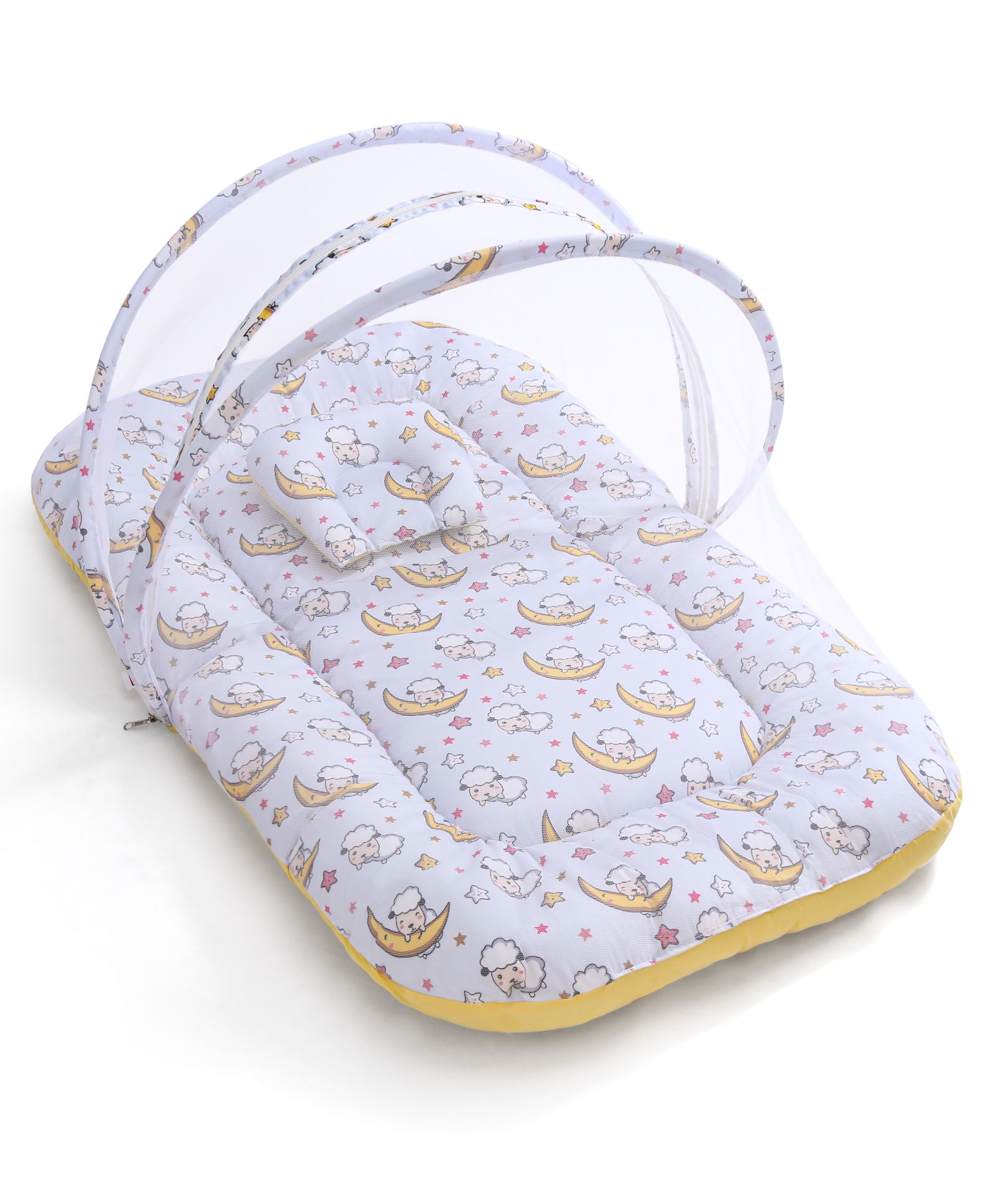 Babyhug 100% Cotton Bedding Set with Mosquito Net Moon Print - Light Blue-image-35