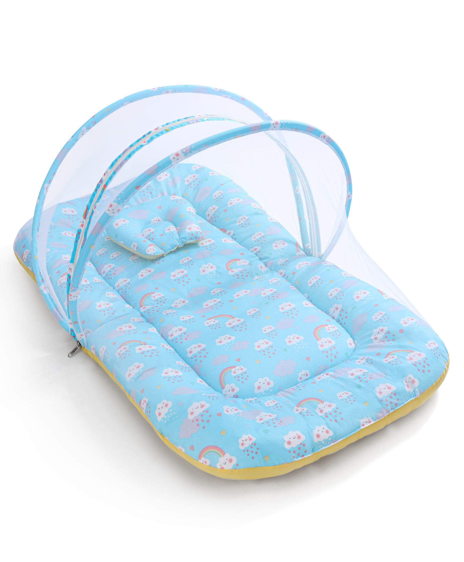 Babyhug 100% Cotton Bedding Set with Mosquito Net Cloud Rainbow - Blue-image-36