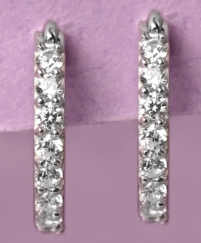 CLARA 925 Sterling Silver Rhodium Plated Swiss Zirconia Classic Hoop and Huggies Bali Earrings Gift for Women & Girls-picture-12
