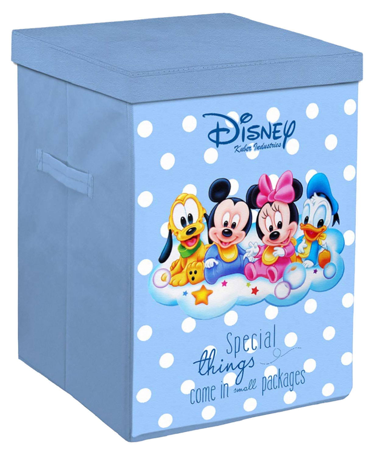 Kuber Industries Mickey Minnie & Friend Print Non-Woven Laundry Basket, Clothes Hamper For Laundry Closet, Bedroom, Bathroom With Lid & Handles - Blue-picture-25